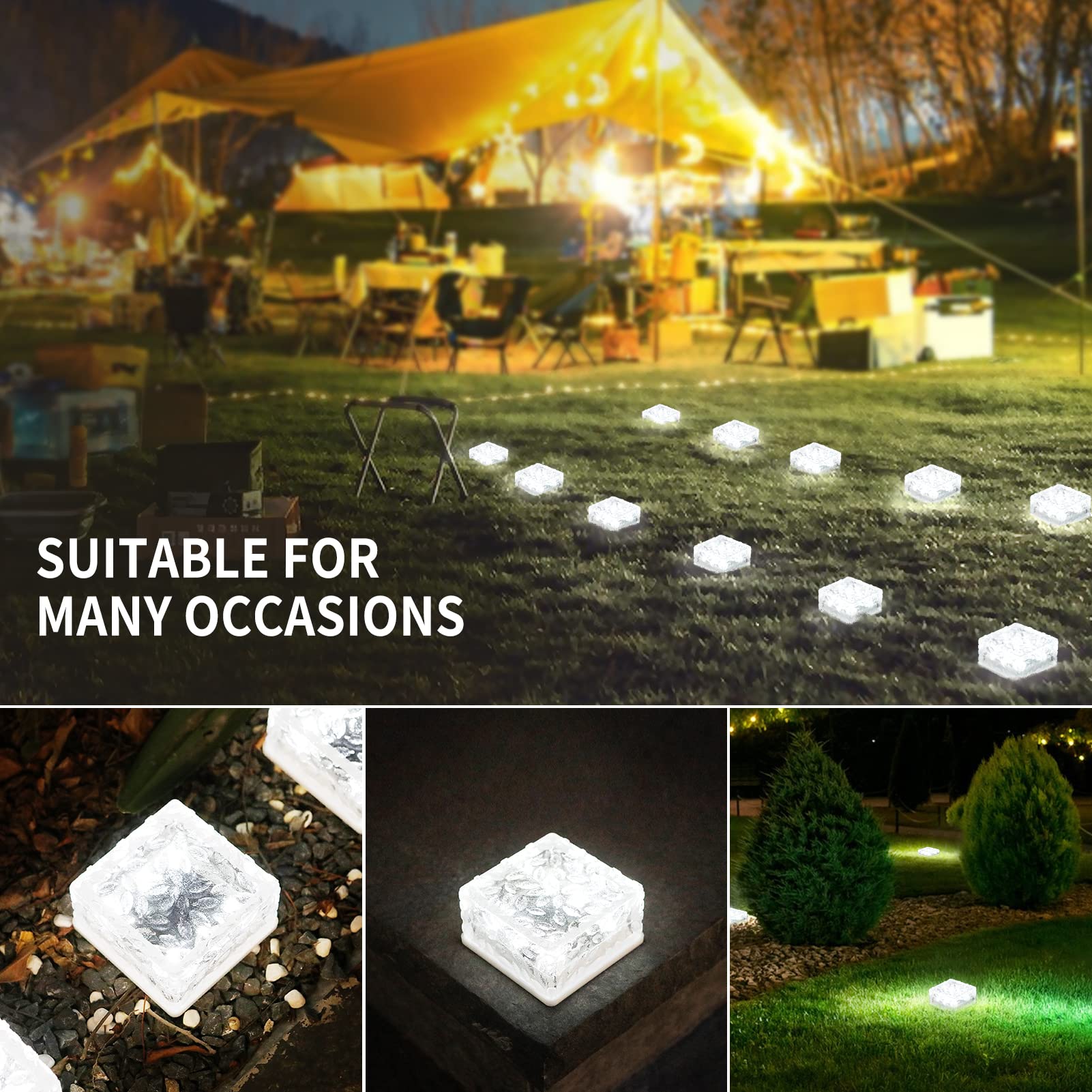 Hoflyw 6 Pack Solar Brick Lights, Warm White Led Landscape Pathway & Garden Decoration
