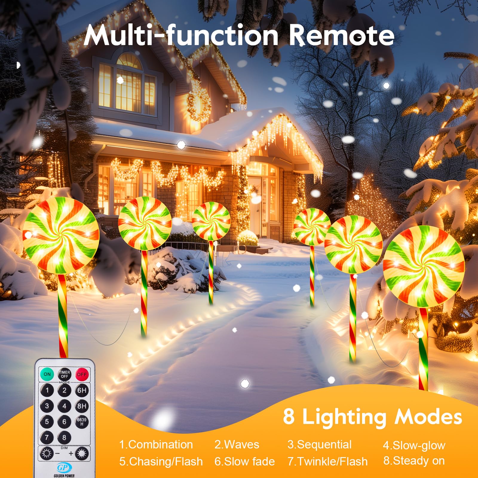 Brightown 6 Pack Lollipop Christmas Pathway Lights Outdoor - 27In 120 Led Candy Cane Pathway Lights With 8 Lighting Modes, Water