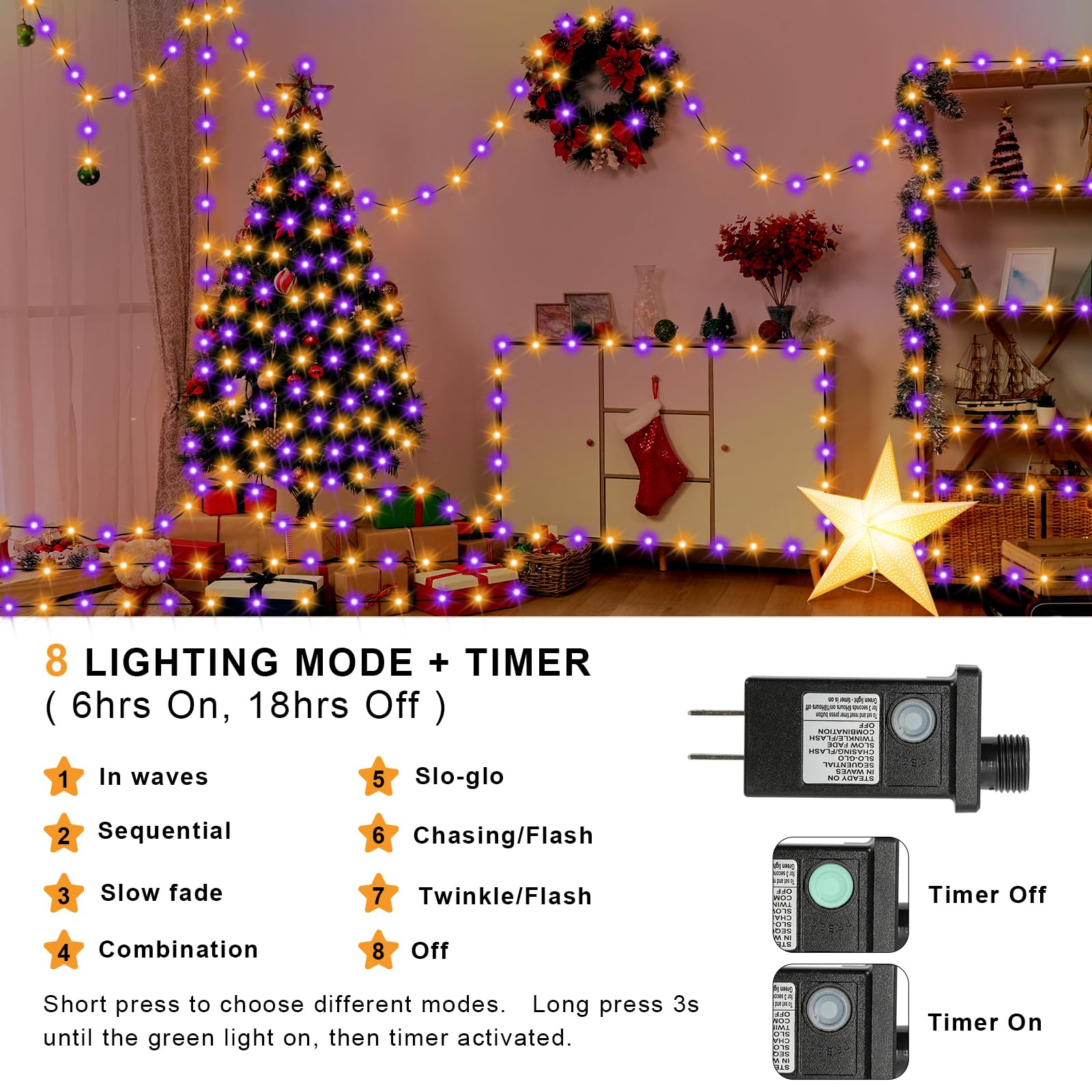 Extra Long 132Ft Christmas Decorative Mini Lights, 400 Led Black Wire Fairy String Lights Plug In, Timer & Memory & 8 Modes, For