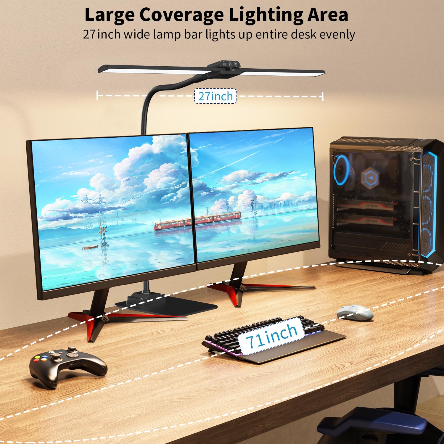 KableRika Desk Lamp Double Light - Dimmable LED Lighting for Home Office - Black - Model 670-Base-Black