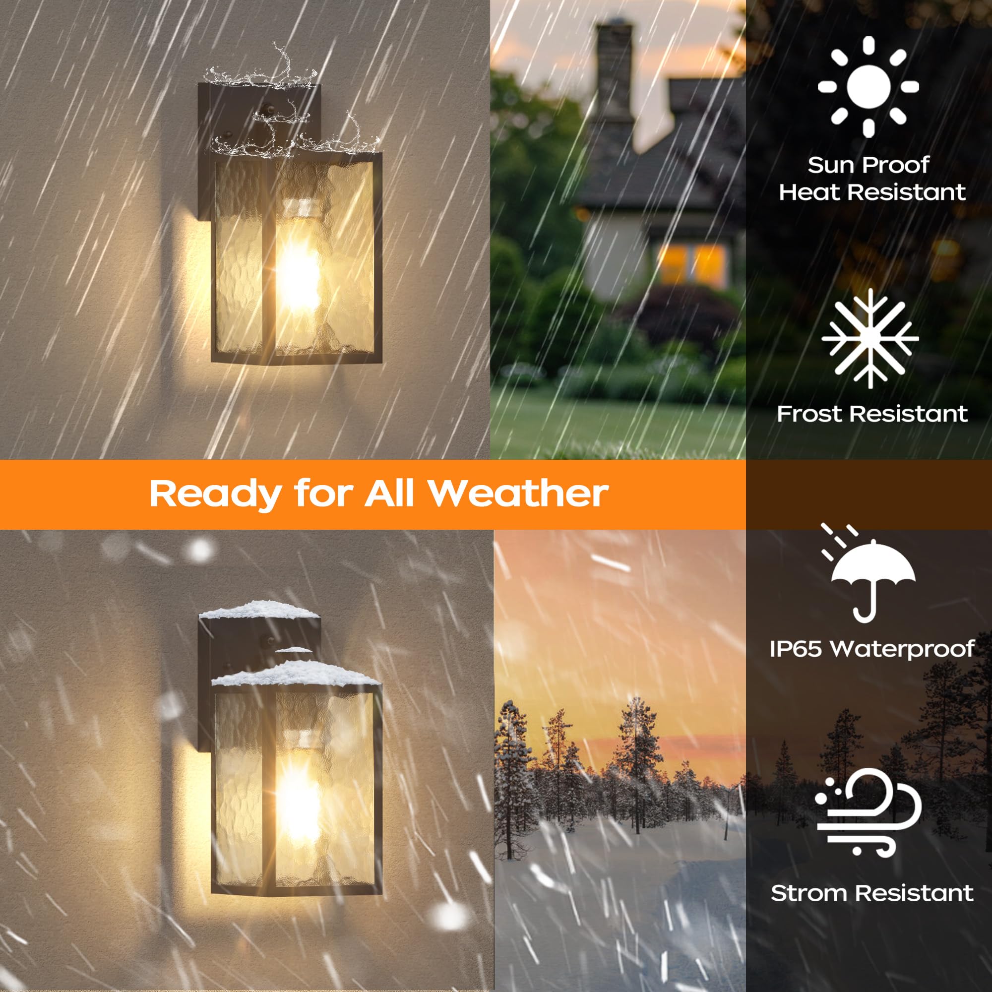 WIHTU Dusk to Dawn Outdoor Wall Sconce, Black Iron Porch Light, 10 in Waterproof Sensor Lantern