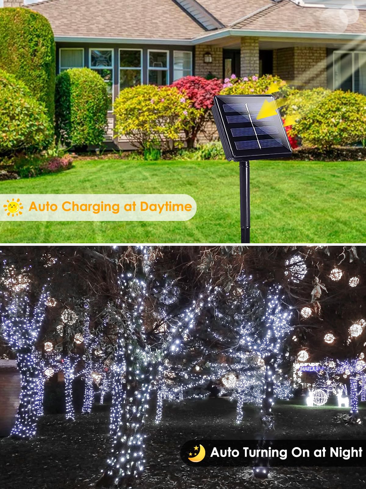 EXF Solar String Lights 400LED 132FT, 4-Pack Waterproof Cool White, 8 Lighting Modes, Green Wire for Outdoor Decoration
