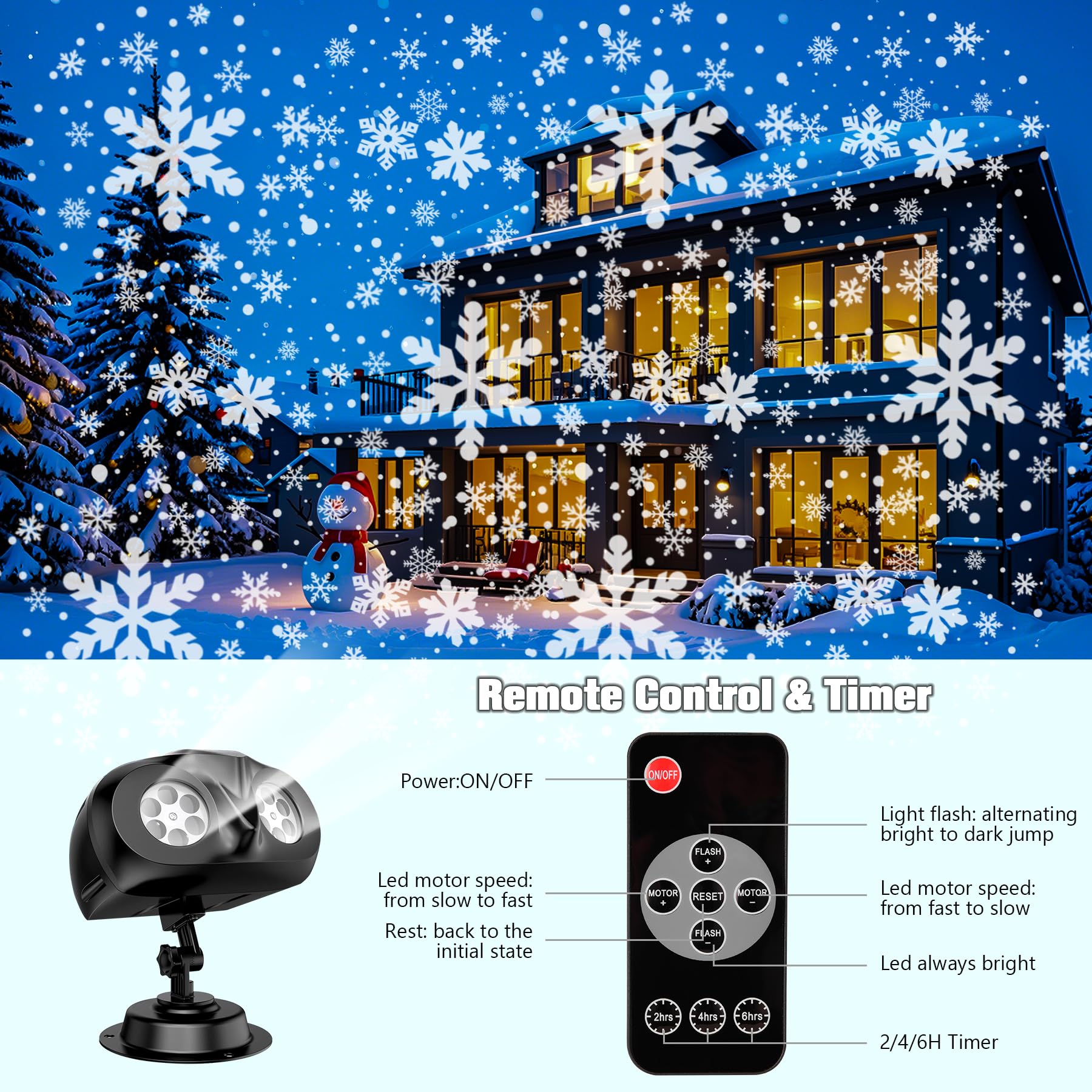 Nazuwke Christmas Snowflake Projector Lights Outdoor, Led Snowfall Projector With Remote, Ip65 Waterproof Snow Projection Outdoo