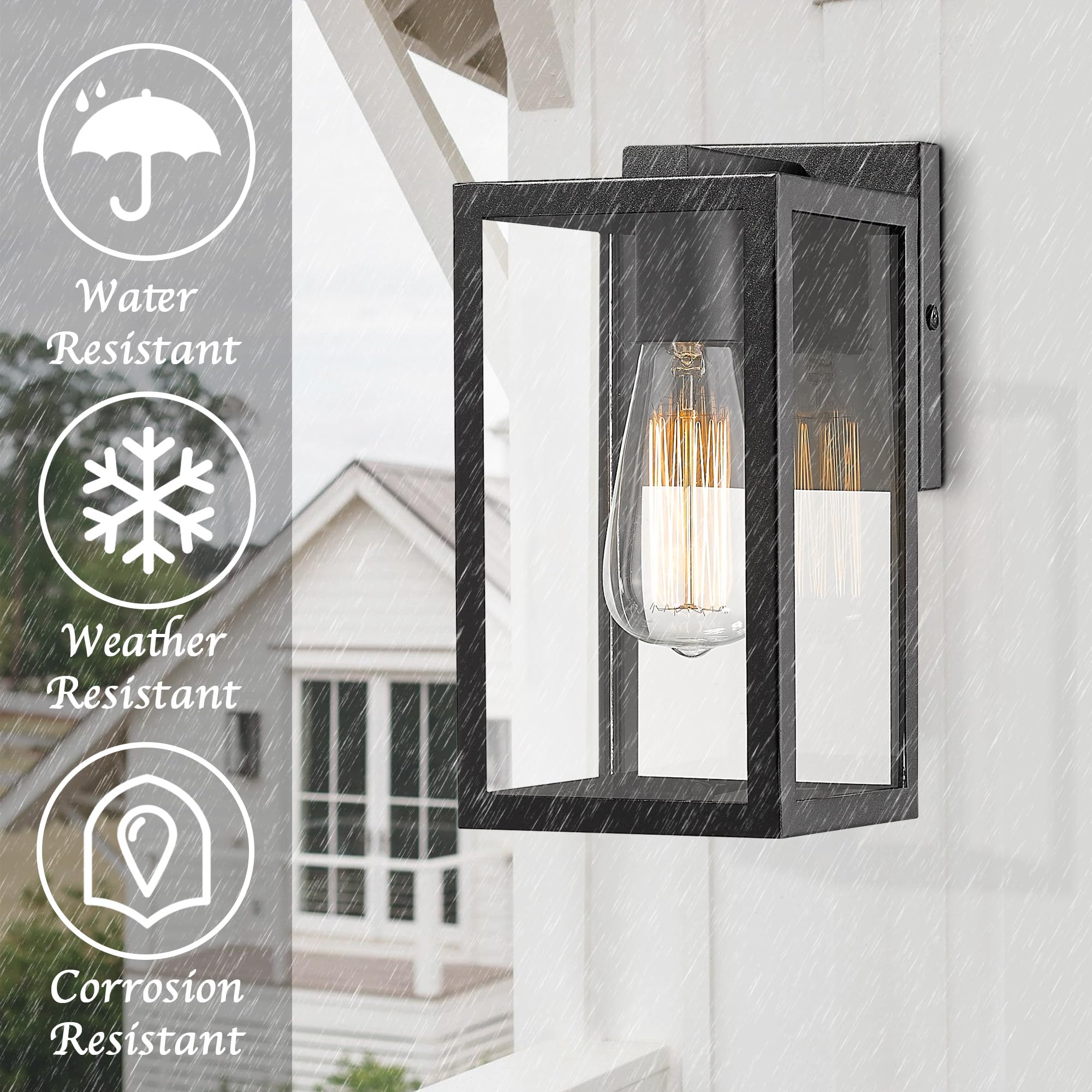 Bestshared Outdoor Wall Lantern, Metal Exterior Light Fixture, 4 Pack, Black, Model GMC