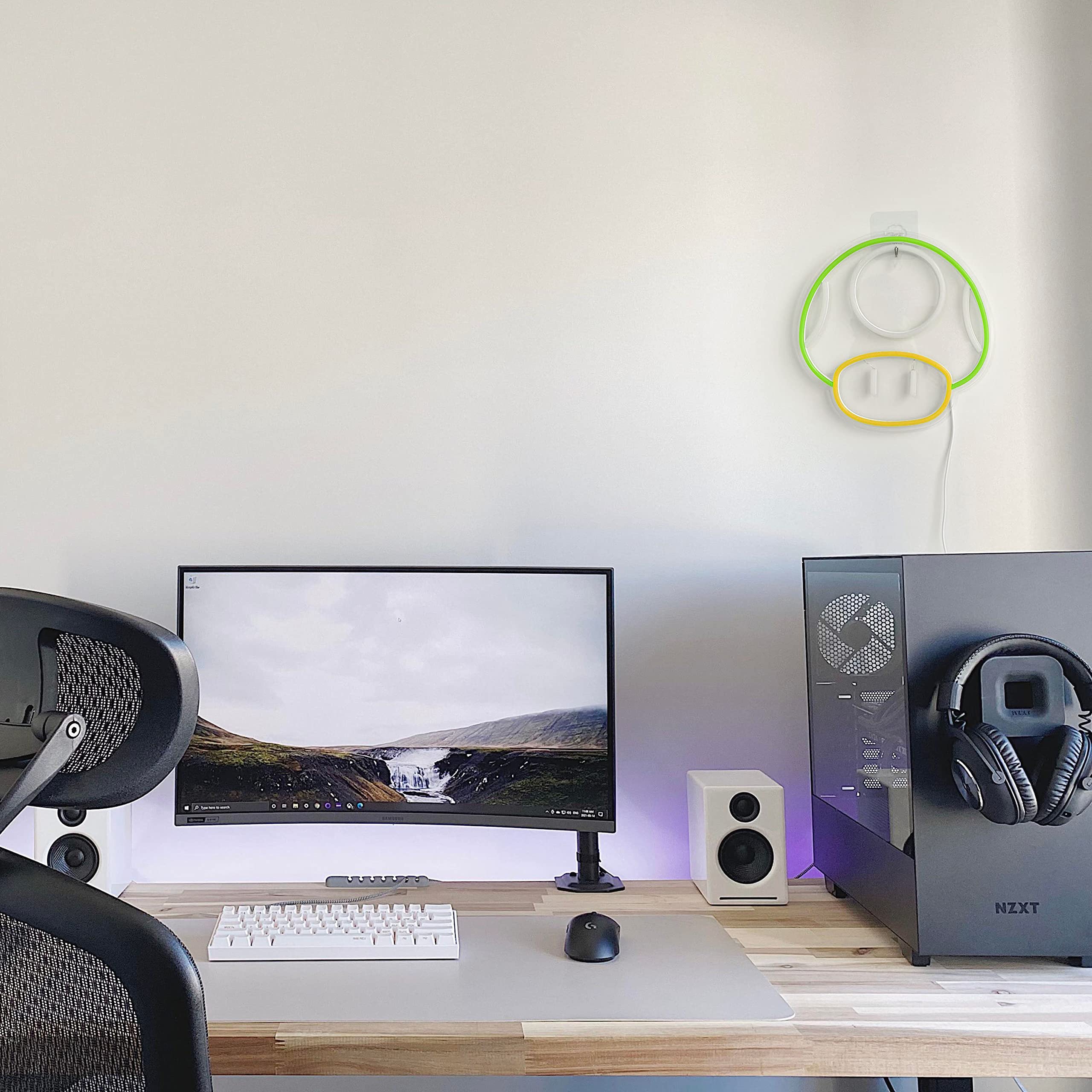 Heliwey Green Led Neon Light Sign - Super Mushroom Npc Wall Decor For Game Room & Bedroom