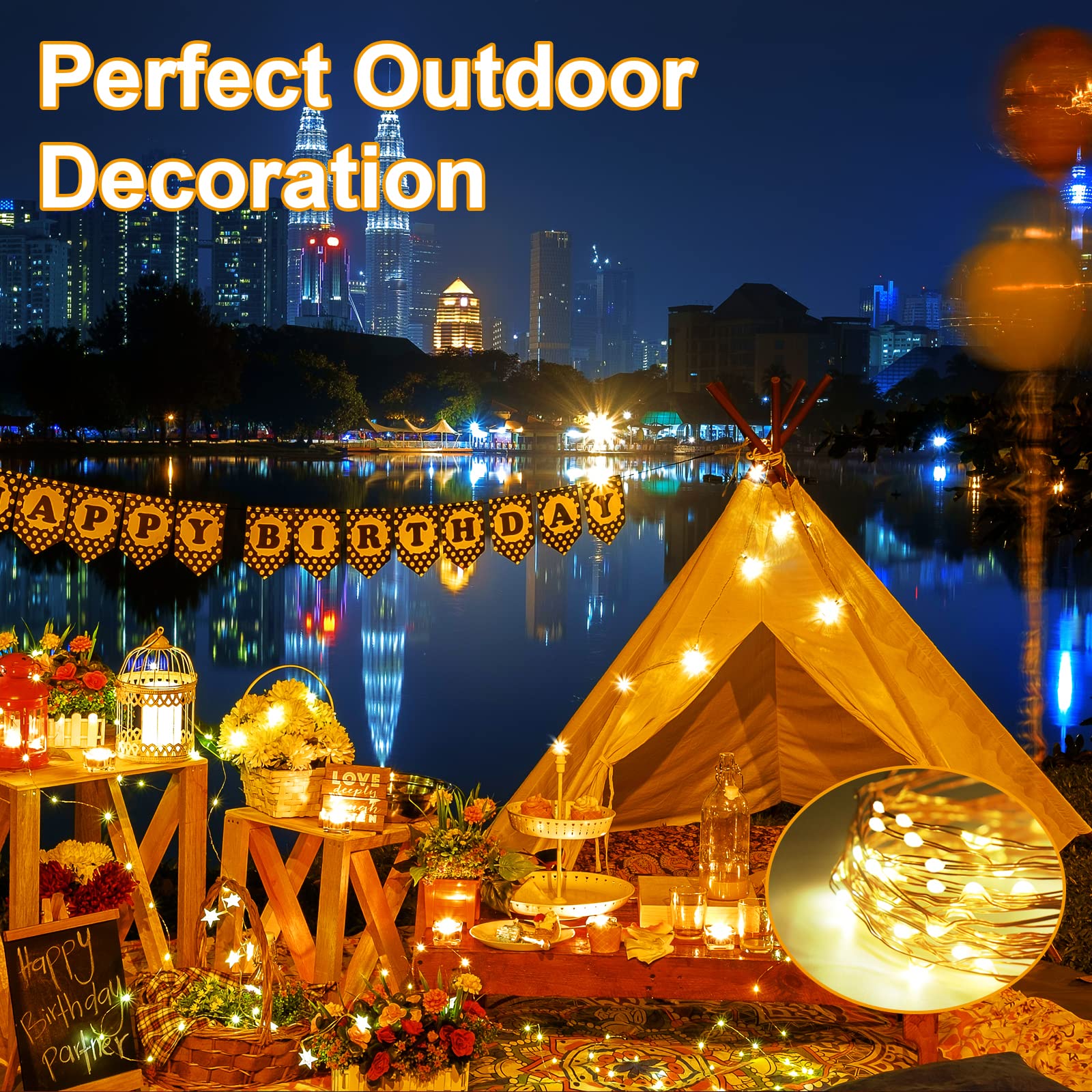 BOLWEO Halloween Solar Fairy Lights Outdoor, Orange and Purple String Lights 39.4Ft 120 LED, IP65 Waterproof Solar Outdoor Light