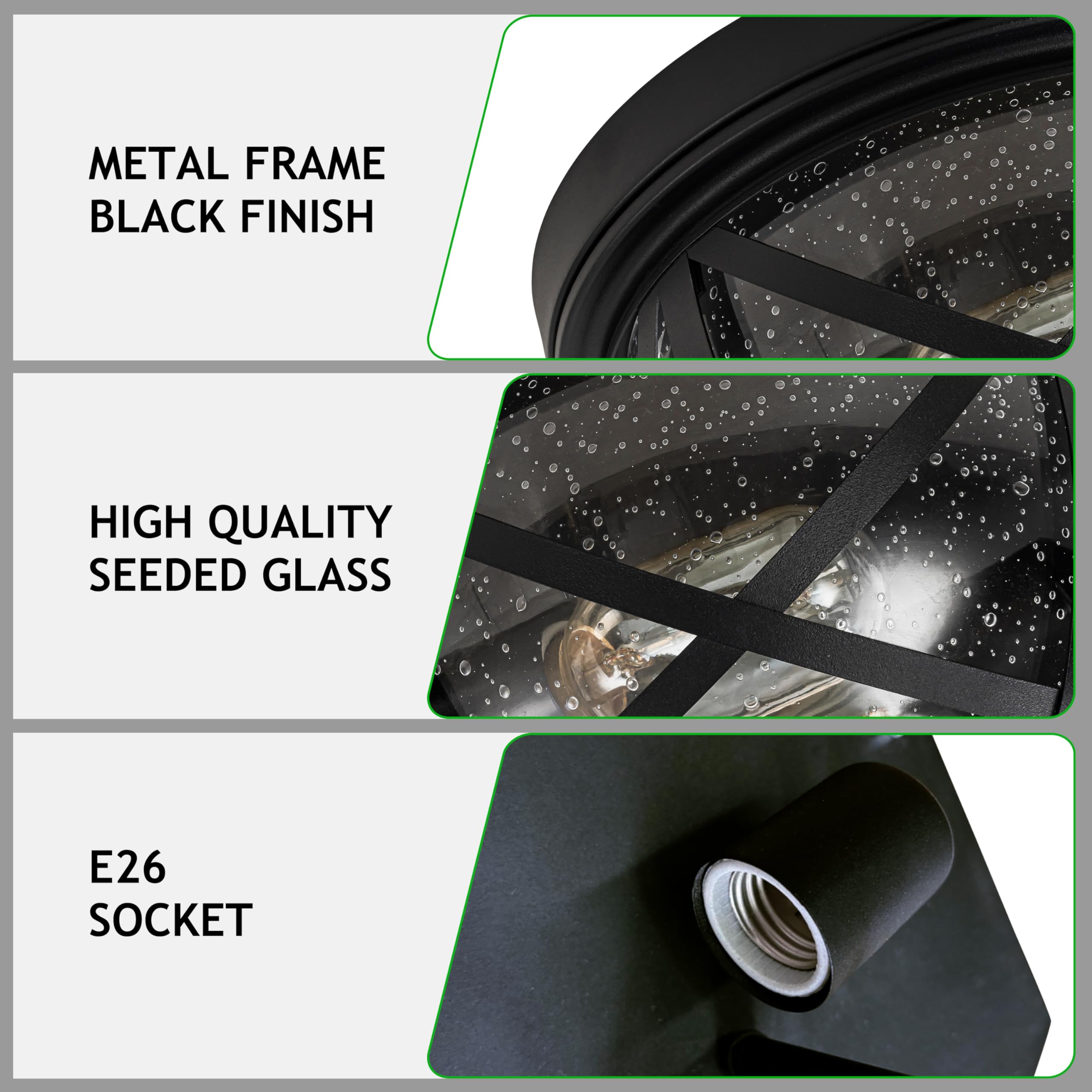 Flush Mount Ceiling Light Fixture Black, 2-Light Modern Farmhouse Porch Light Ceiling Mount For Outdoor, Indoor Flush Mount Light Fixture For Hallway Foyer Kitchen Bathroom With Seeded Glass