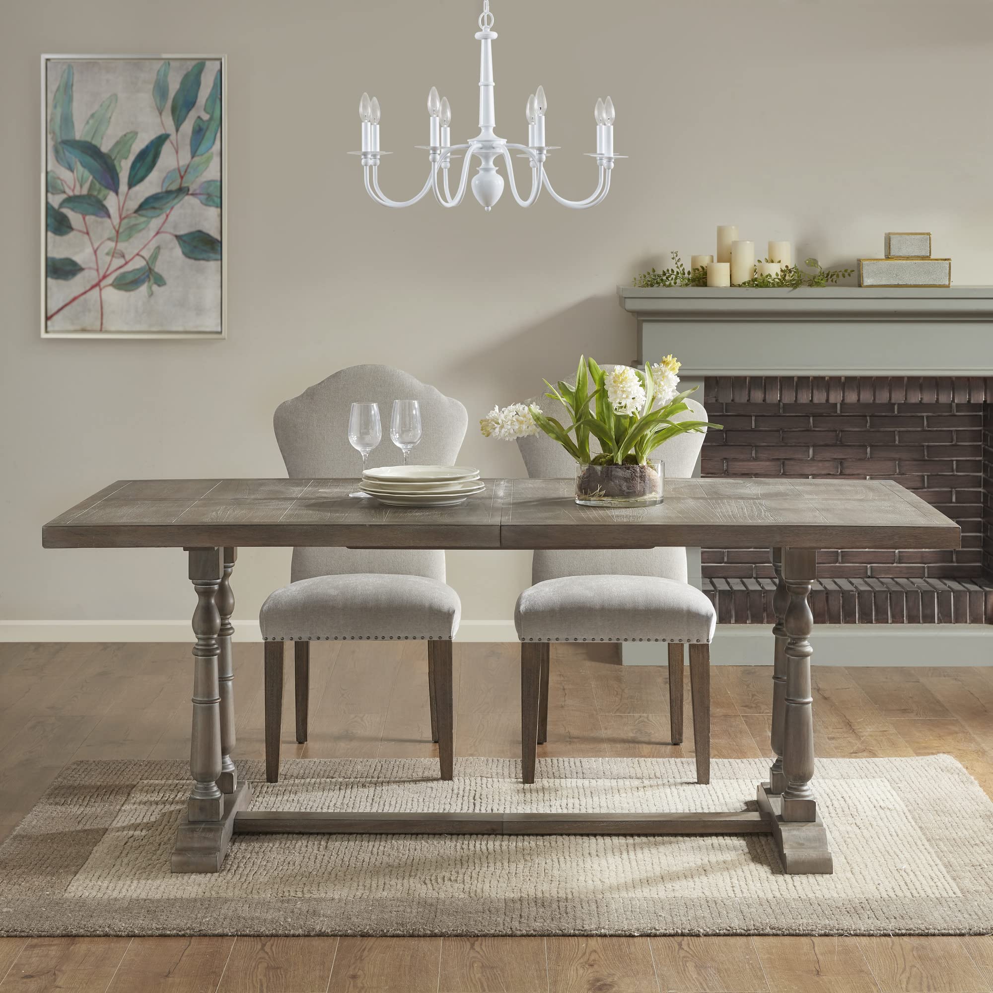 Martha Stewart Glossy White Farmhouse Chandelier, 8 Bulb Adjustable Ceiling Light Fixture