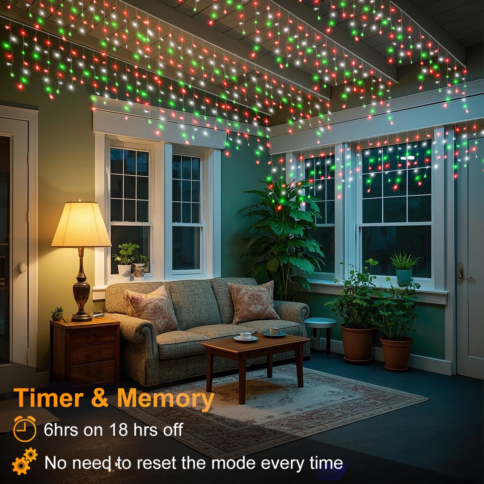 66Ft Icicle Lights For Outside  Red White And Green Christmas Lights Outdoor Indoor  640 Led Twinkle String Light With 120 Drops  Clear Wire Connectable Timer For Thanksgiving Room Home Wall Bedroom