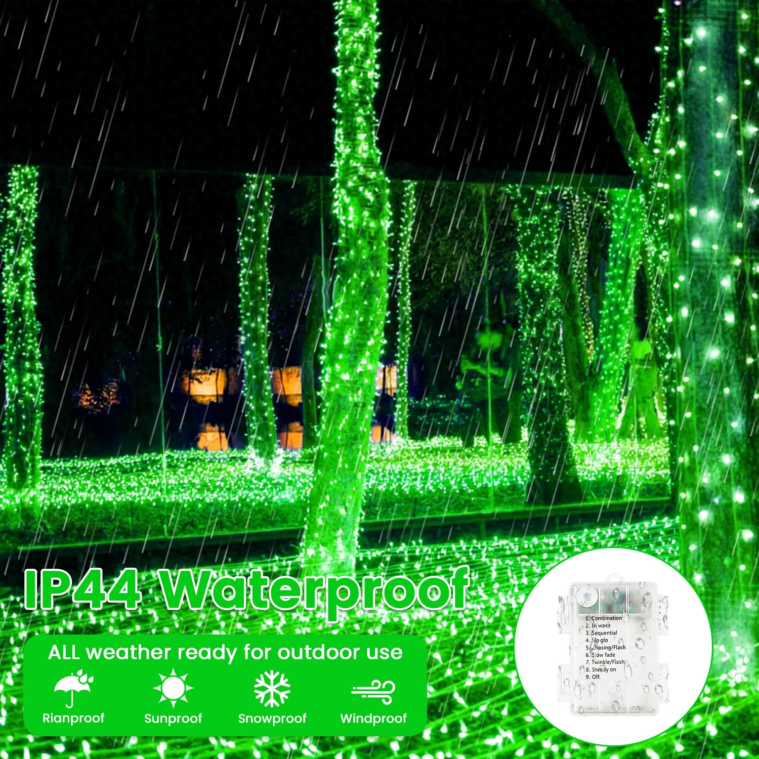 2 Pack Christmas String Lights Battery Operated With Timer  66Ft 200 Led Waterproof Twinkle Lights  8 Modes Fairy Light For Indoor And Outdoor Bedroom Garland Tree Christmas Decorations (Green)