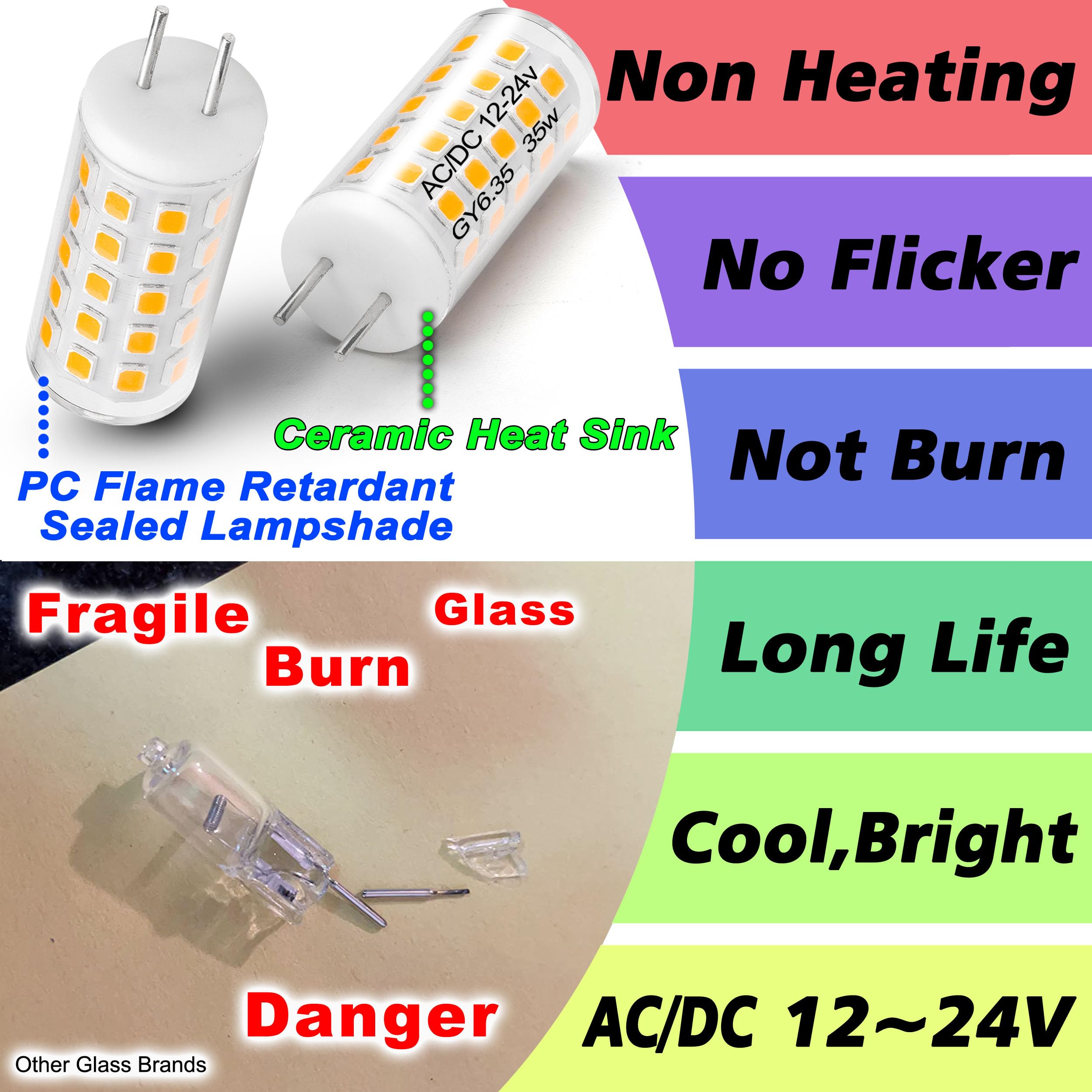 Heifymi Gy6.35 Light Bulb Ac/Dc 12-24V 4W Equivalent 35W-40W Halogen Bulb Warm White 2700K Gy6.35/G6.35 Jc Type Bi-Pin Base For