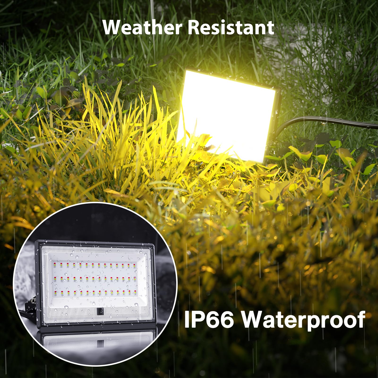 Olafus 100W LED Flood Light Outdoor, 2700K Warm White RGB, IP66 Waterproof, 2 Pack, Black