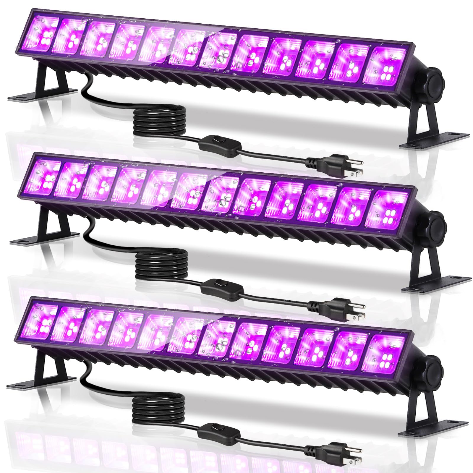 40W LED Black Light Bar, Blacklight with 6FT Cord & Switch, IP66 Waterproof Black Lights for Glow Party, Halloween, Birthday, Body Paint, Bedroom, Classroom, Each Light Up 24x24ft, 3 Pack