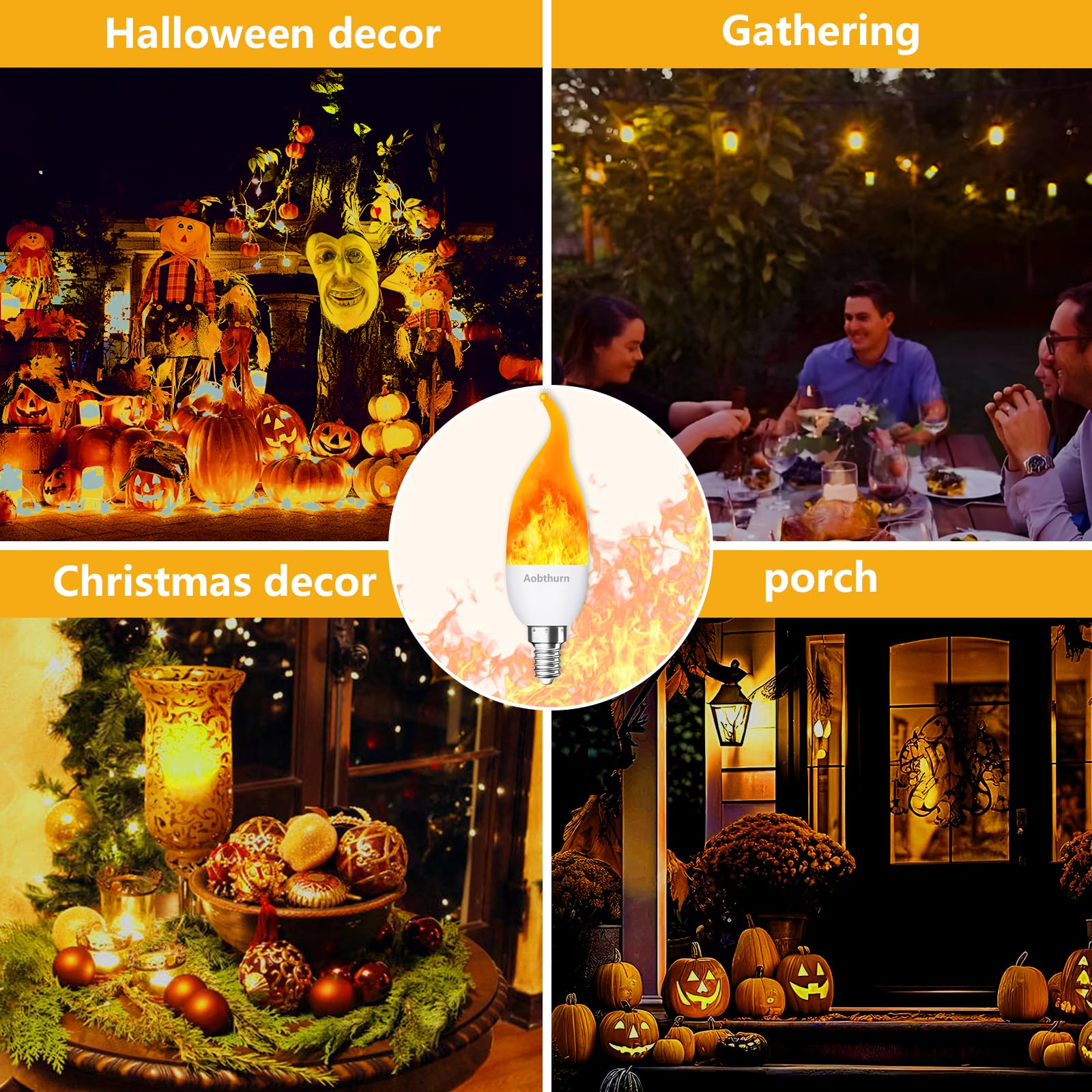 Aobthurn Flame Light Bulbs, 3 Modes Led Flame Effect Light Bulb, E12 Base Flickering Light Bulb With Gravity Sensor, Flickering