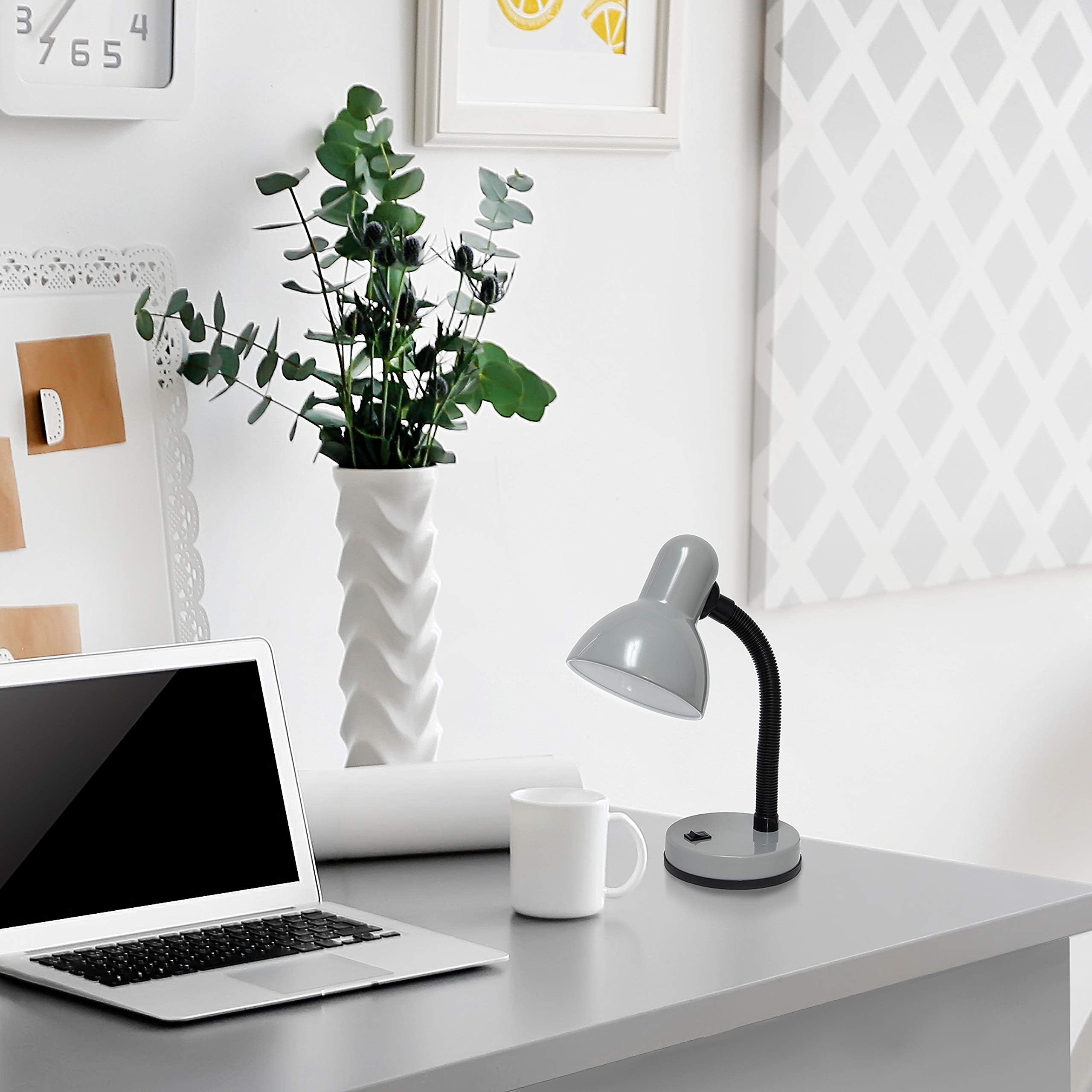 Simple Designs Ld1088-Slv 14.25'' Sleek And Sturdy Classic Gooseneck Study Desk Lamp, Gray