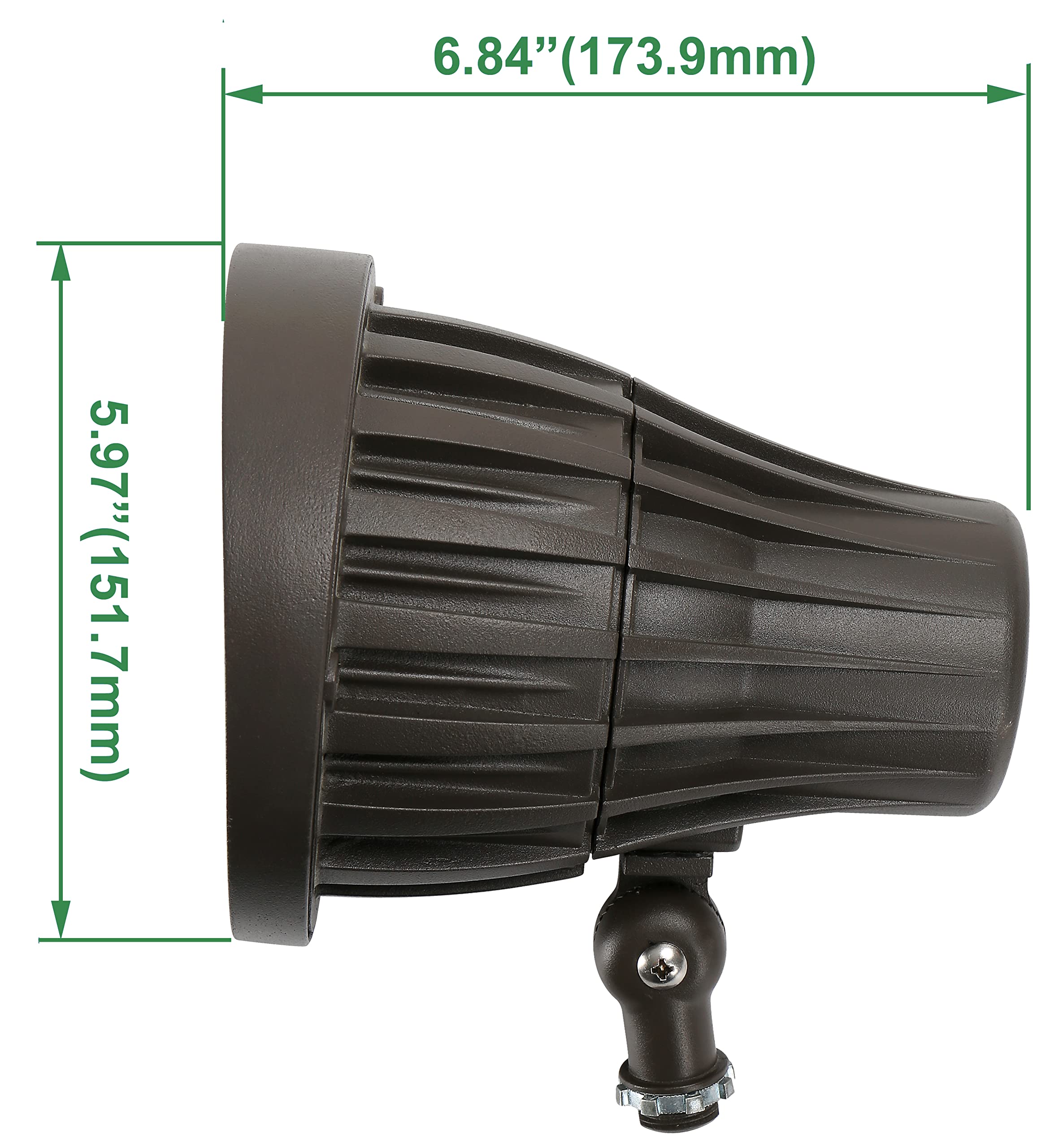 GKOLED 30W Round LED Spotlight, 4000K Cool White, 3350 Lumens, 20° Beam Angle, UL Listed, Dark Bronze, Model GKOFR30W