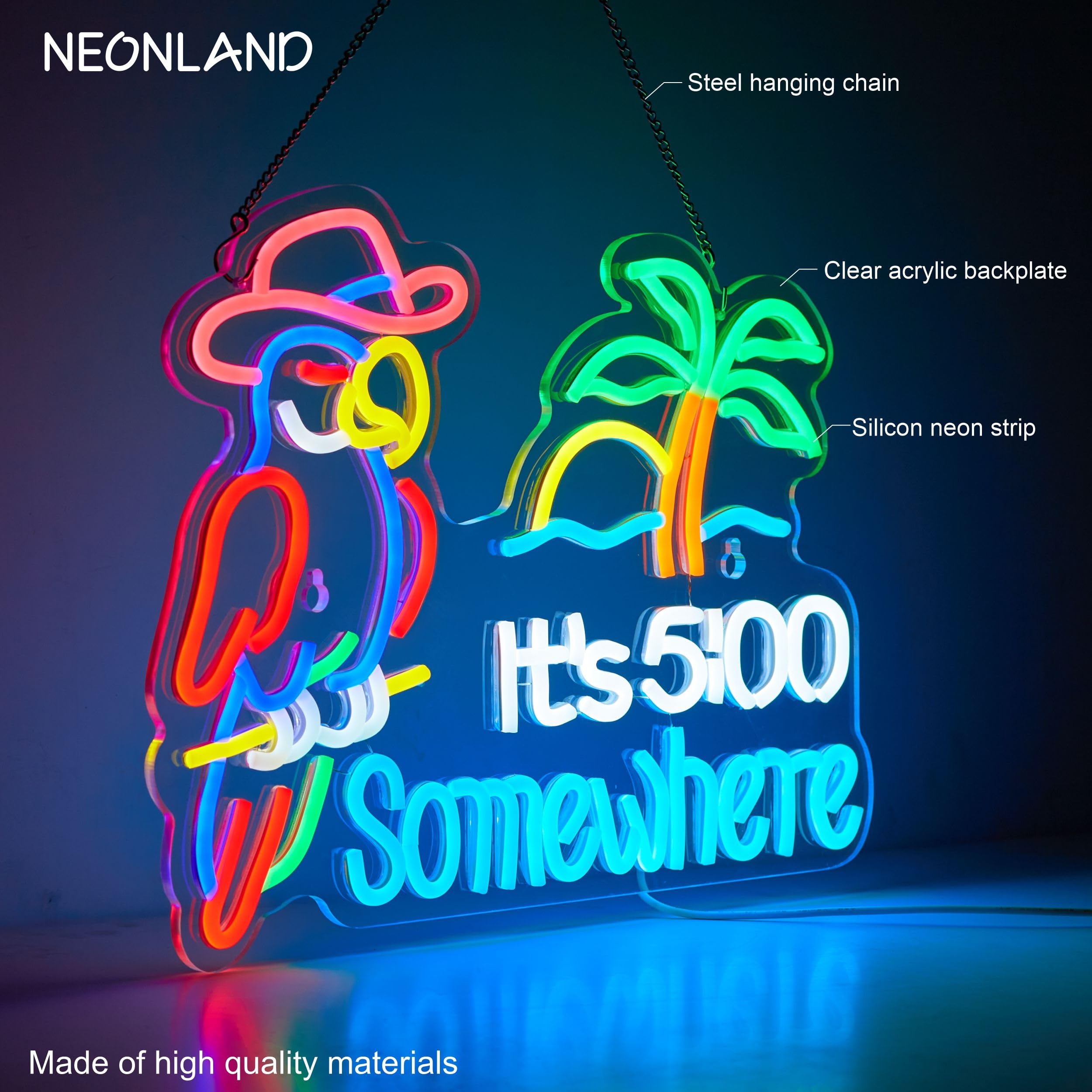 NEONLAND Neon Sign for Wall Decor, USB Powered, Dimmable, 16.5inx12.6in, Blue/White/Red, Five Oclock Theme