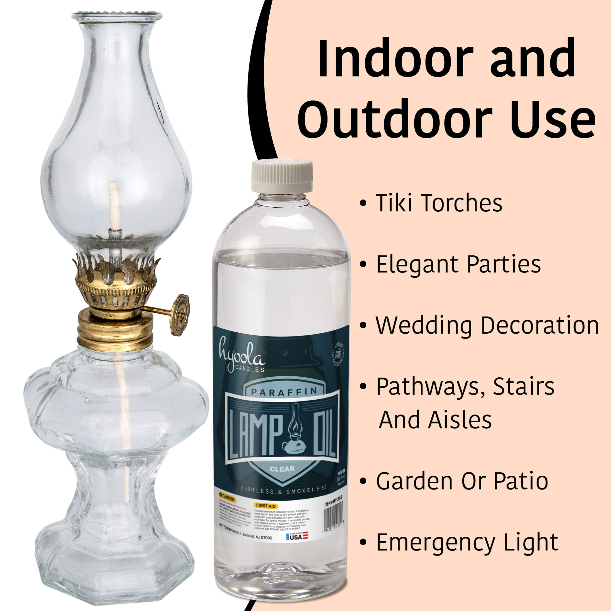 Hyoola Liquid Paraffin Lamp Oil - Clear Smokeless, Odorless, Ultra Clean Burning Fuel For Indoor And Outdoor Use - Highest Purity Available - 32Oz