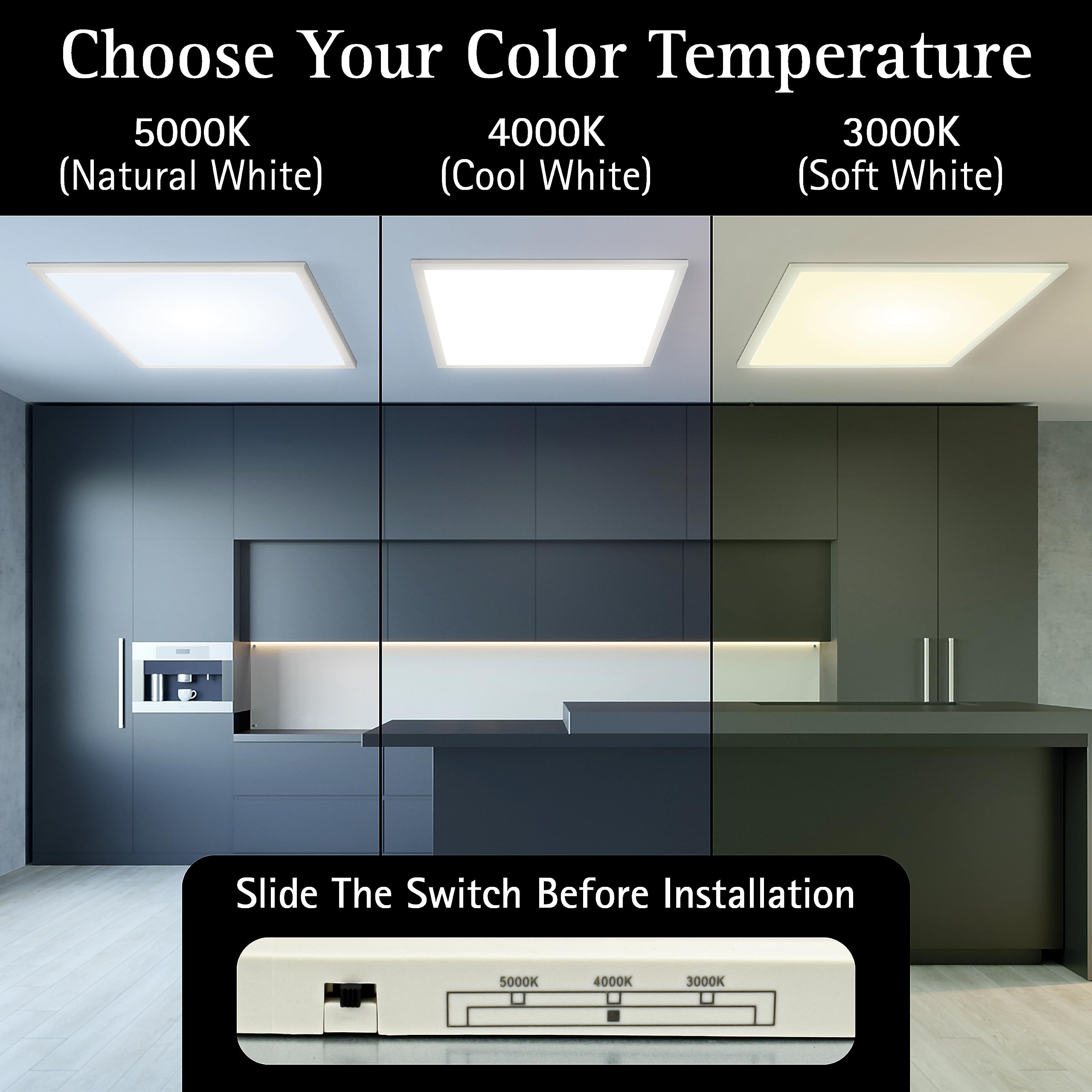 Ultralux 2X2 Ft Surface Mount Ceiling Light Panel - Slim, Edge Lit, Flush Mount Flat Panel For Kitchen, Home & Office - Triac Di