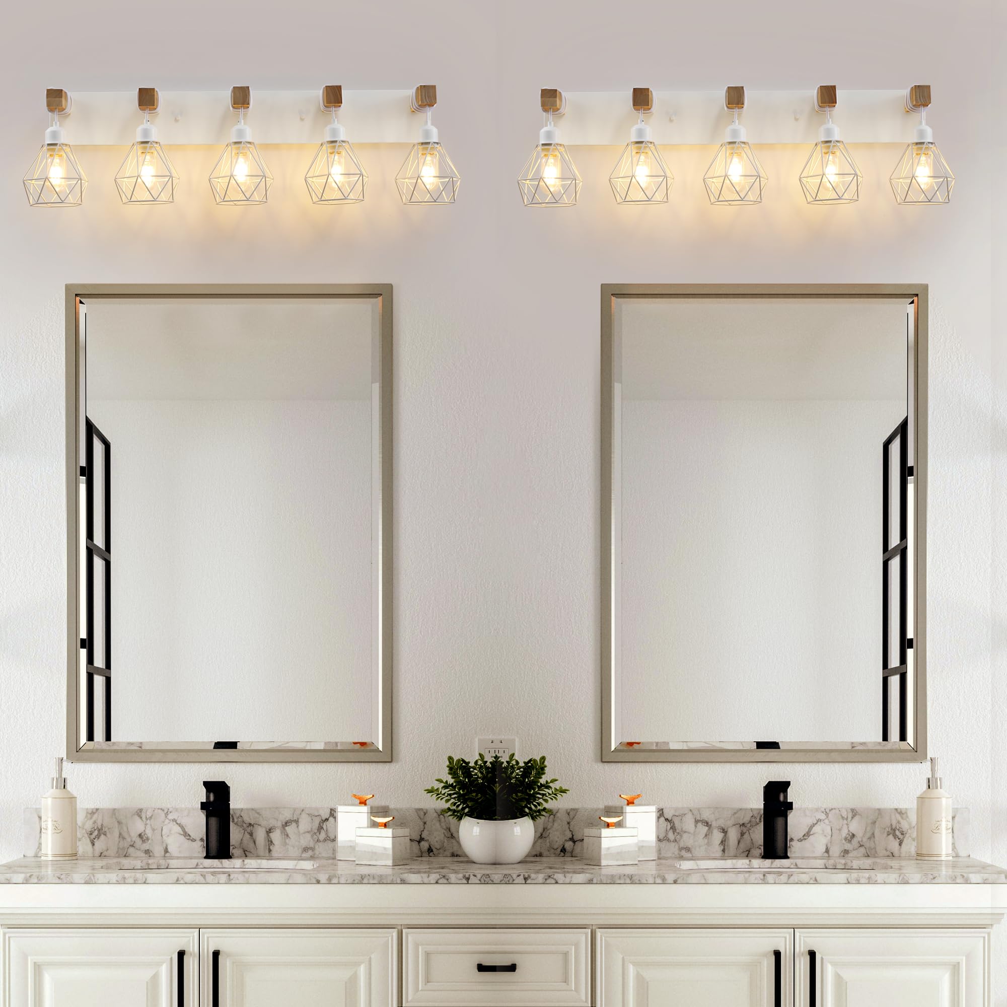 maesta Farmhouse Bathroom Vanity Light Fixture 5-Light Metal Sconces Over Mirror White