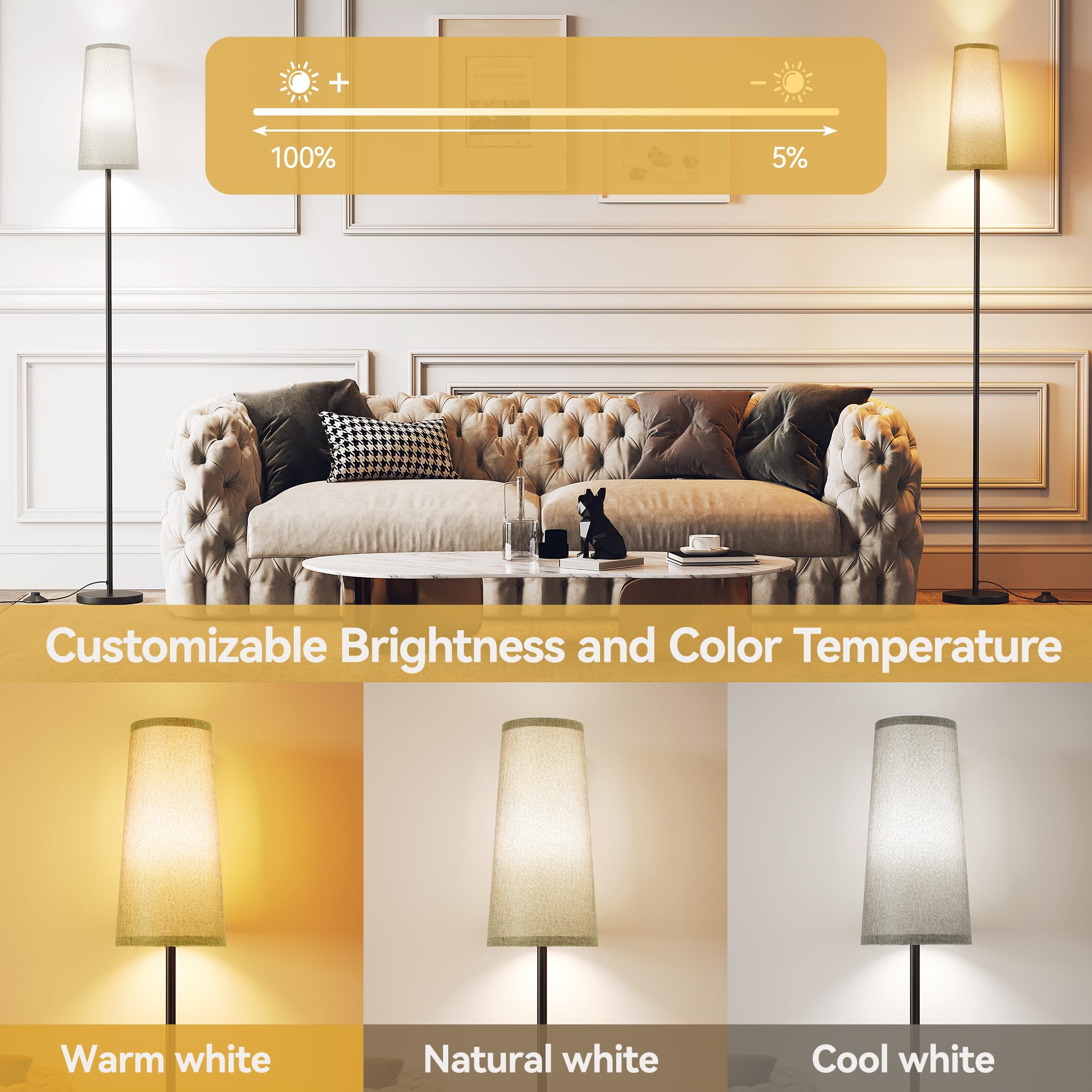SUNMORY Floor Lamp with Remote Control, Dimmable Tall Iron Lamp, Gray Lampshade, Modern/Boho/Farmhouse Style for Living Room/Bedroom