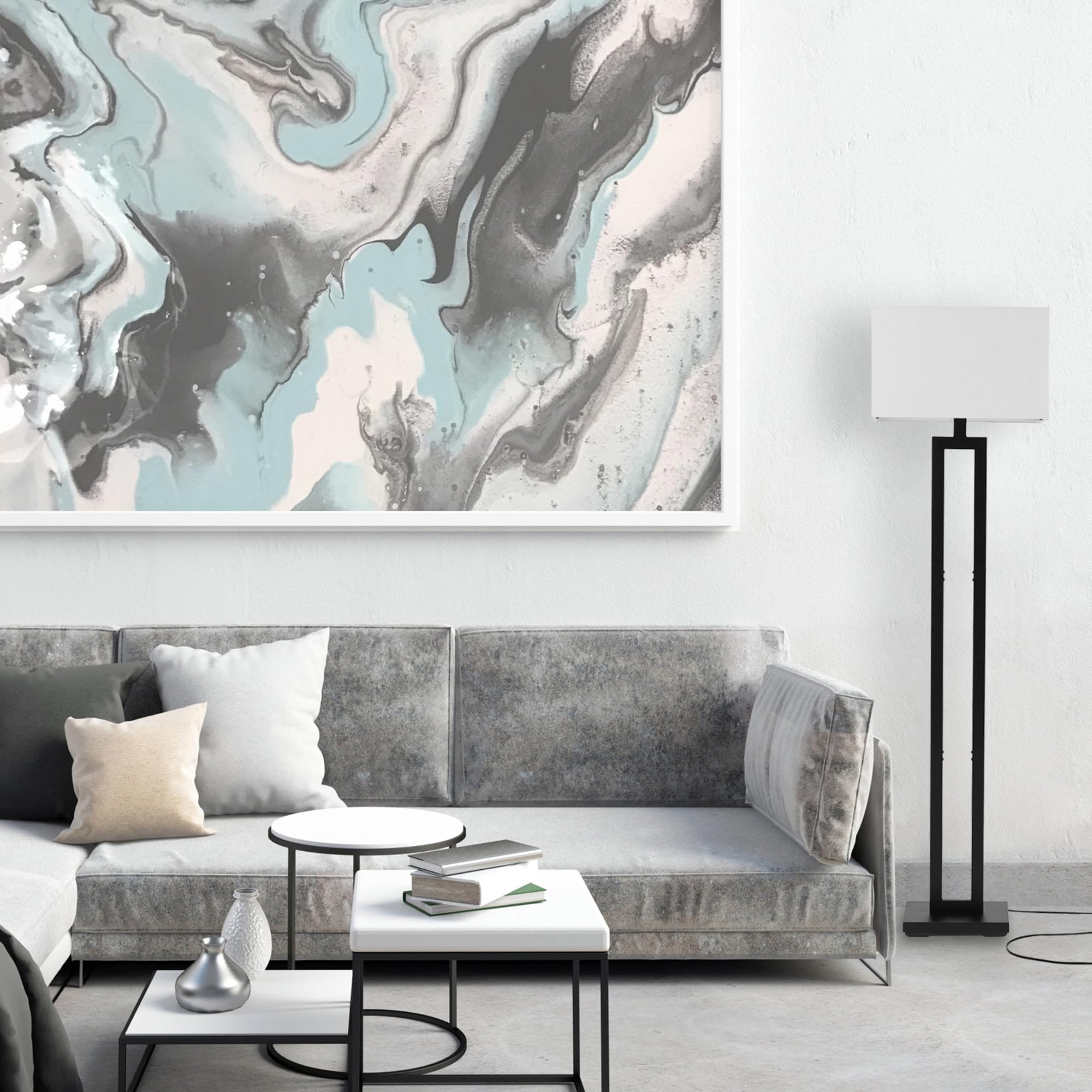 Globe Electric 67046 58'' Floor Lamp, Matte Black, White Linen Shade, On/Off Socket Rotary Switch, Standing, Living Room Decor,