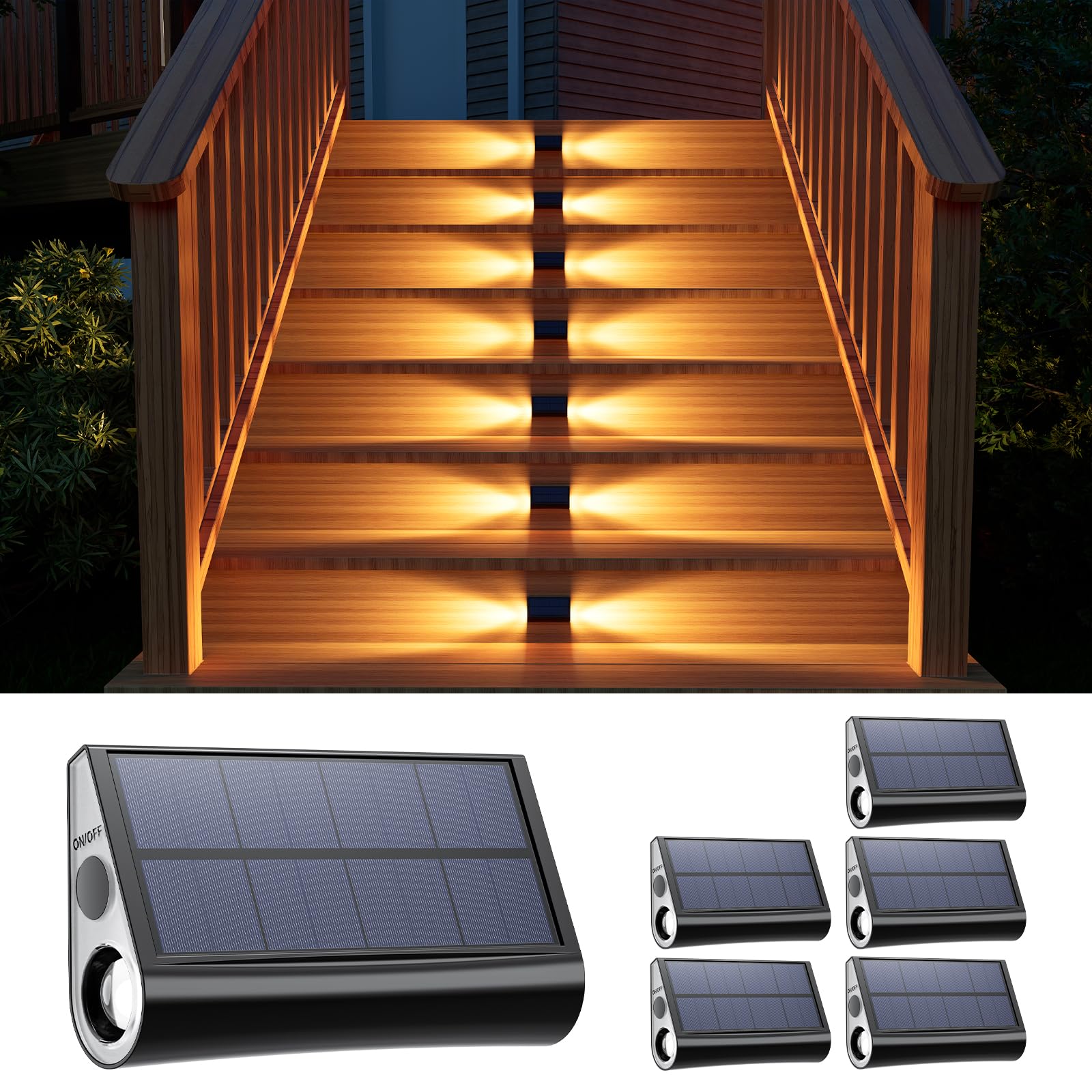 6 Pack Solar Powered Step Lights Outdoor Waterproof Led For Deck Stair Safety Outside Decorative Lamp For Yard, Patio, Porch Rai