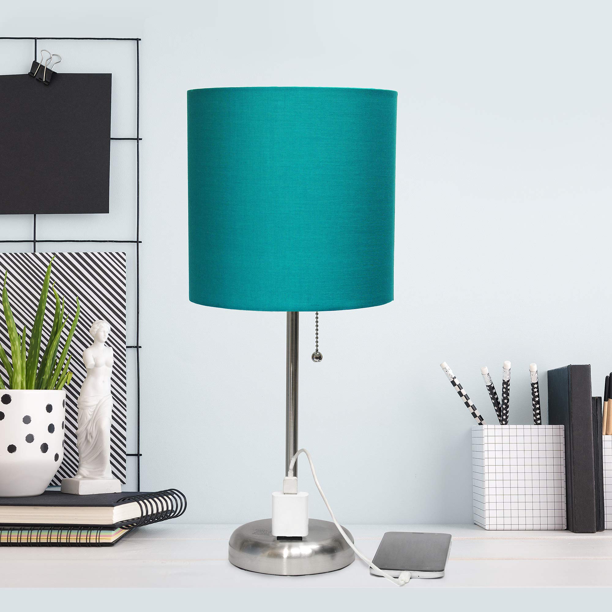 Simple Designs Table Lamp AET4202-TEA Metal Fabric Shade Dark Turquoise