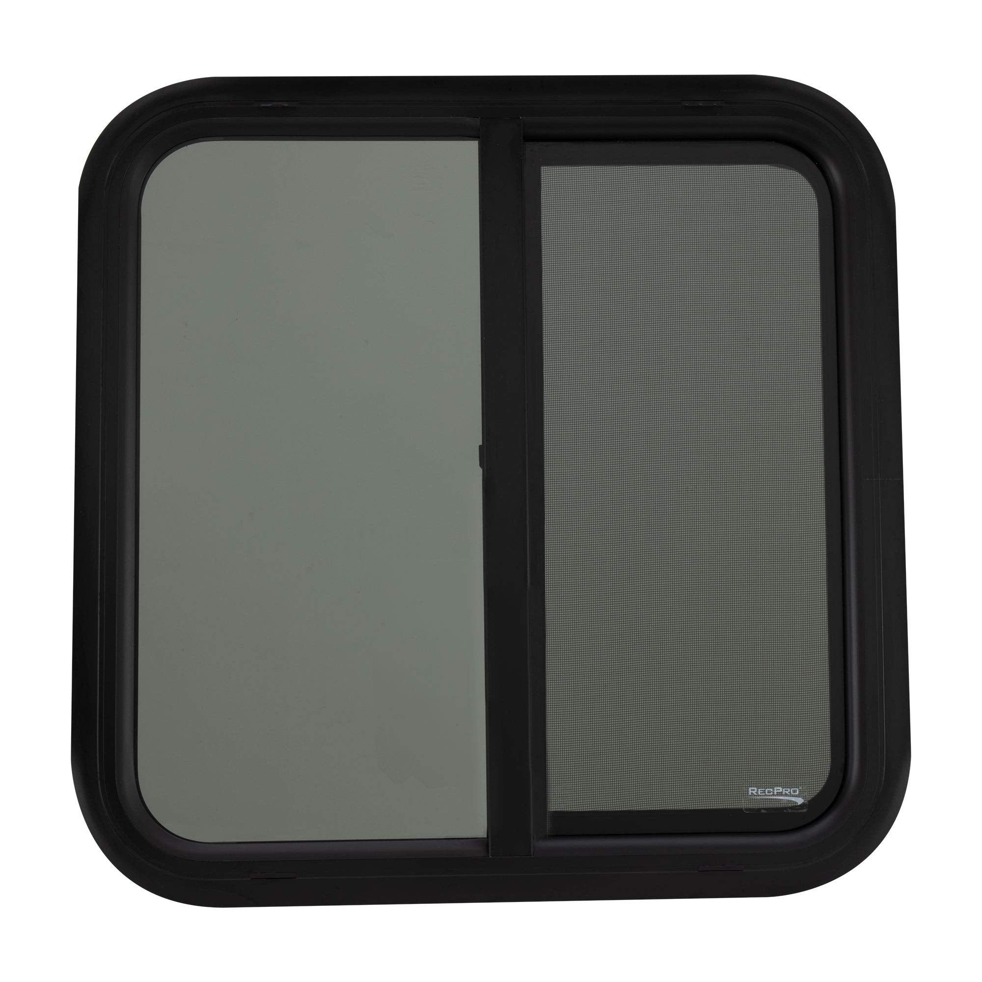 RecPro RV Window Replacement | Teardrop Style | 24inW x 24inH | Black Glass | Model RP-WIN