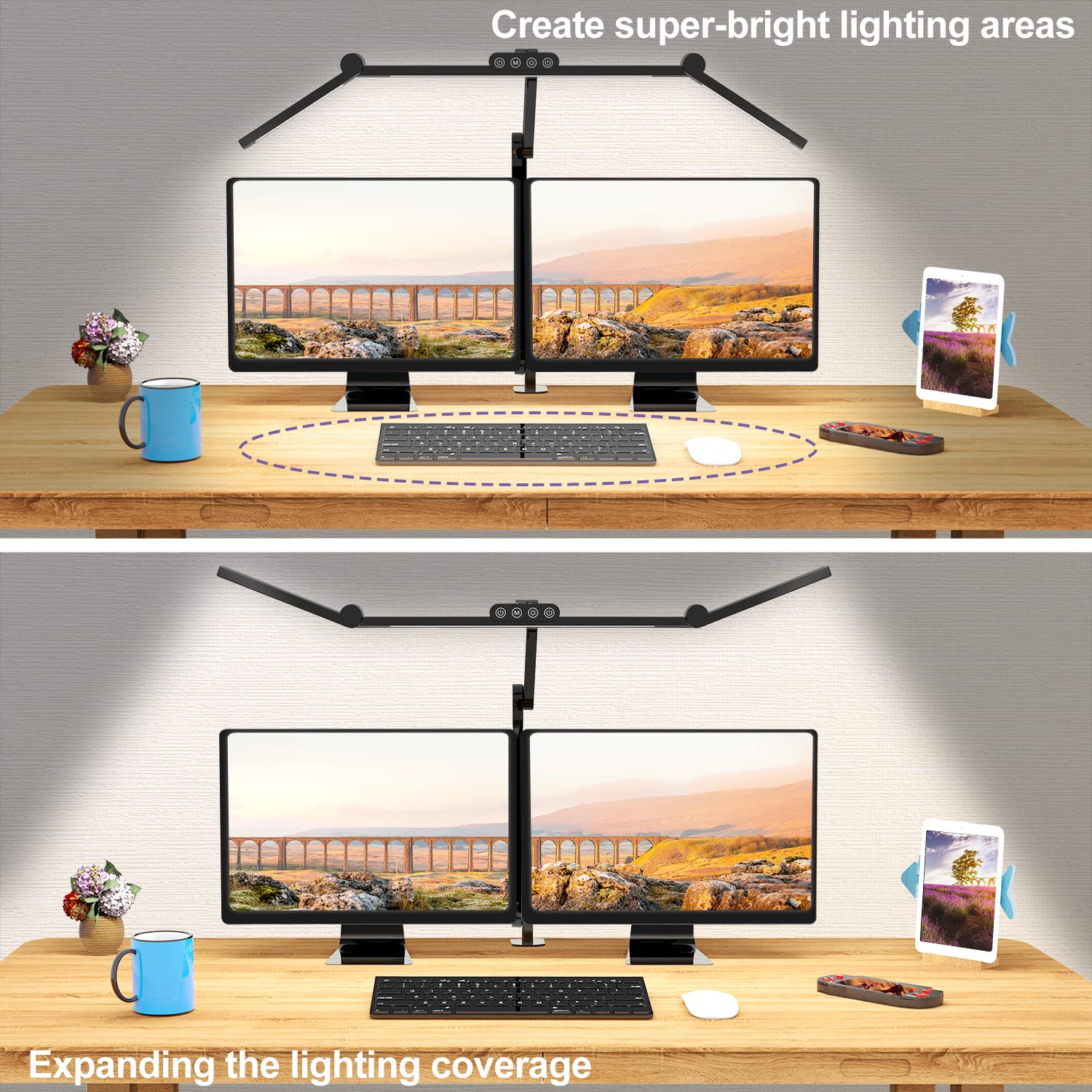 Micomlan LED Desk Lamp - 24W Ultra Bright, Stepless Dimming, Metal, Black, Model FDDL03, Architect Desk Lamp for Home Office