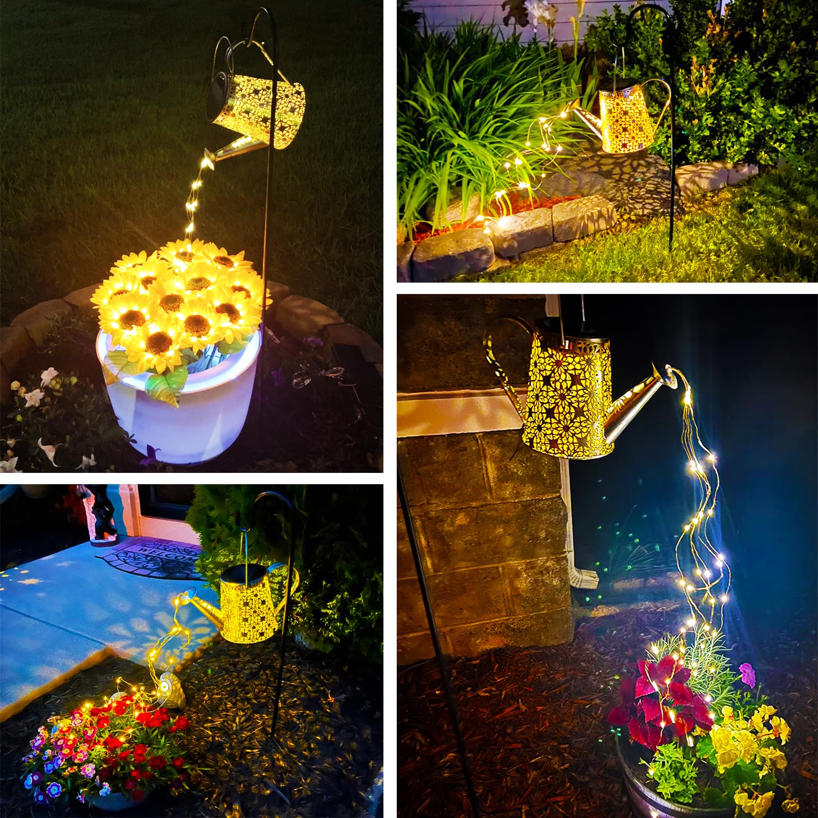 Vookry Solar Watering Can Lights - 2 Pack Warm White Metal Lanterns For Outdoor Garden Decor, Patio, Yard, And Landscape