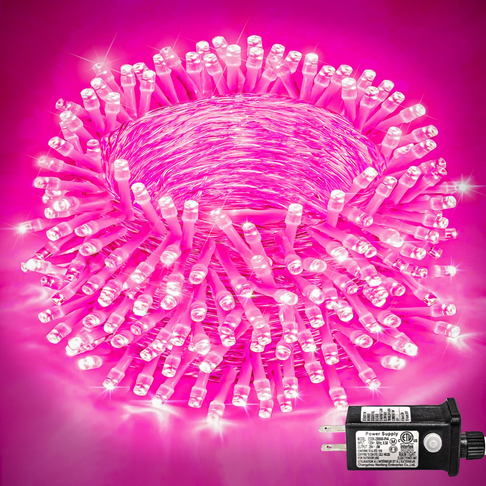 400 LED Pink String Lights Outdoor, 132ft Pink Led Lights 8 Modes Pink Led Lights Clear Wire, Plug in Waterproof Fairy String Li