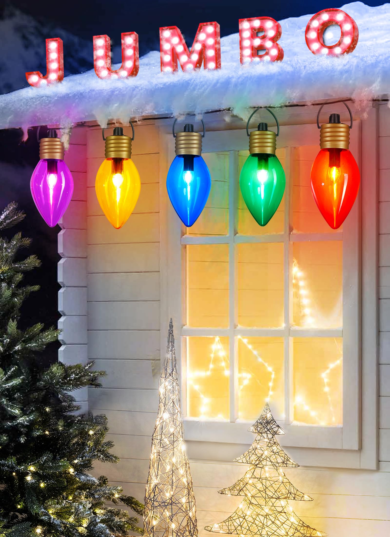 Minetom Christmas Lights Jumbo C9 Outdoor Lawn Decorations, 2 Pack, 8.5 Feet, Multicolored Bulbs, PVC, Model GY-C-55-U-B1