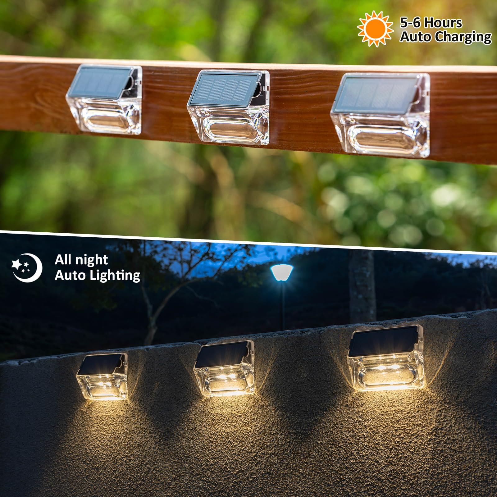 Qualdout Solar Fence Lights, 12 Pack Waterproof Outdoor Deck Lights, Acrylic, Warm White, Model LT0024712