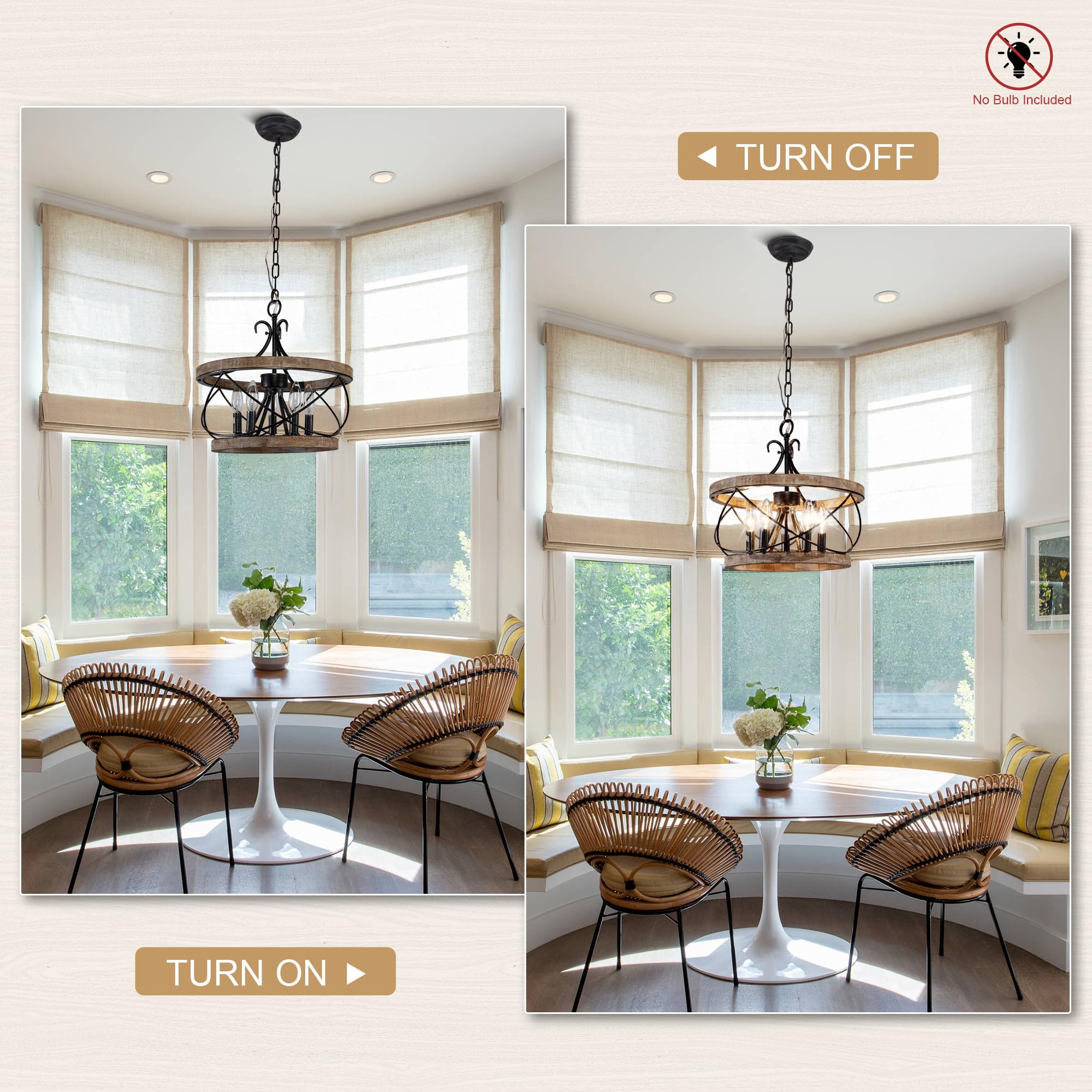 Chords Attic 5-Light Wood Chandelier, Rustic Industrial Pendant, 15.7", Brown, Model FC4059-5H for Kitchen Island & Dining Room