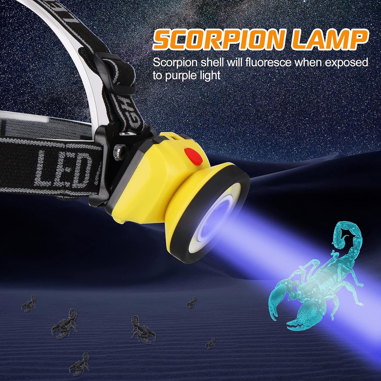 JGA JOGGING ARM LED Headlamp 395nm UV & White Light 2-in-1 Adjustable Yellow Lightweight for Camping & Outdoor Use