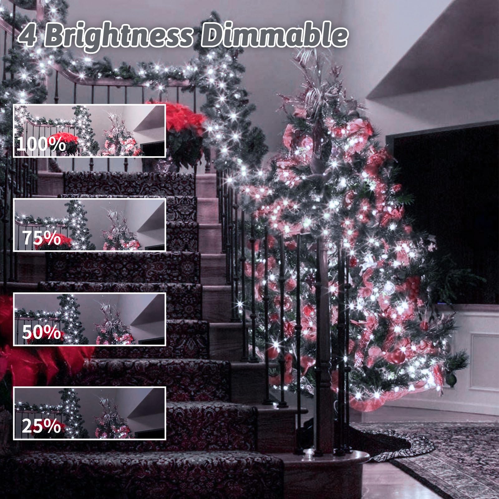 262Ft 800 Led Christmas Lights Outdoor String Lights 8 Modes & Timer Twinkle Fairy Lights Plug In Waterproof Led String Lights For Xmas Yard Tree Patio Wedding Holiday Party Decorations (Cool White)