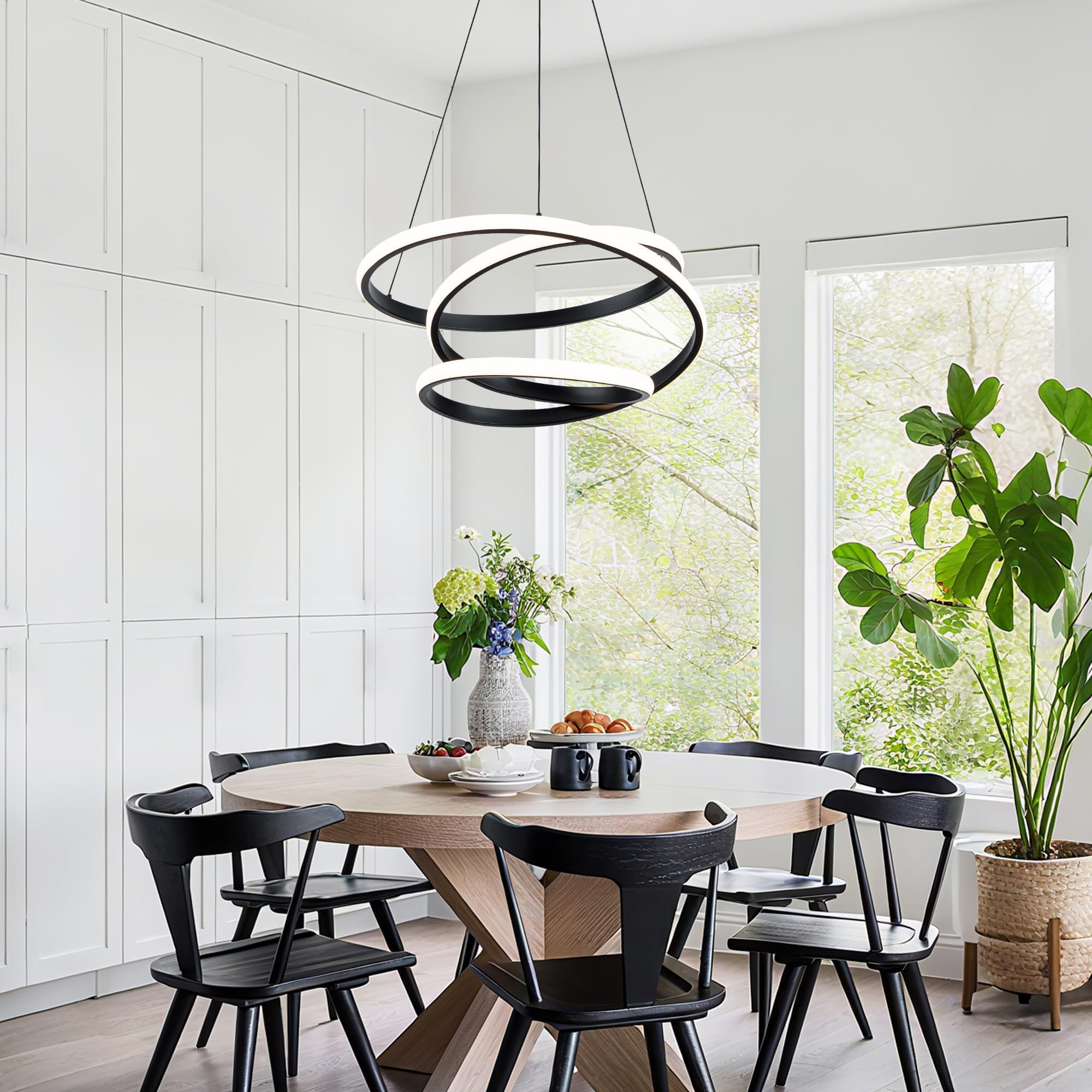 Mayful Modern Chandelier With Remote Control  3-Color Dimmable Led Pendant Light Fixtures  Height Adjustable Kitchen Island Lighting For Dining Room Bedroom Living Room Foyer Office Black 19.7 Inches