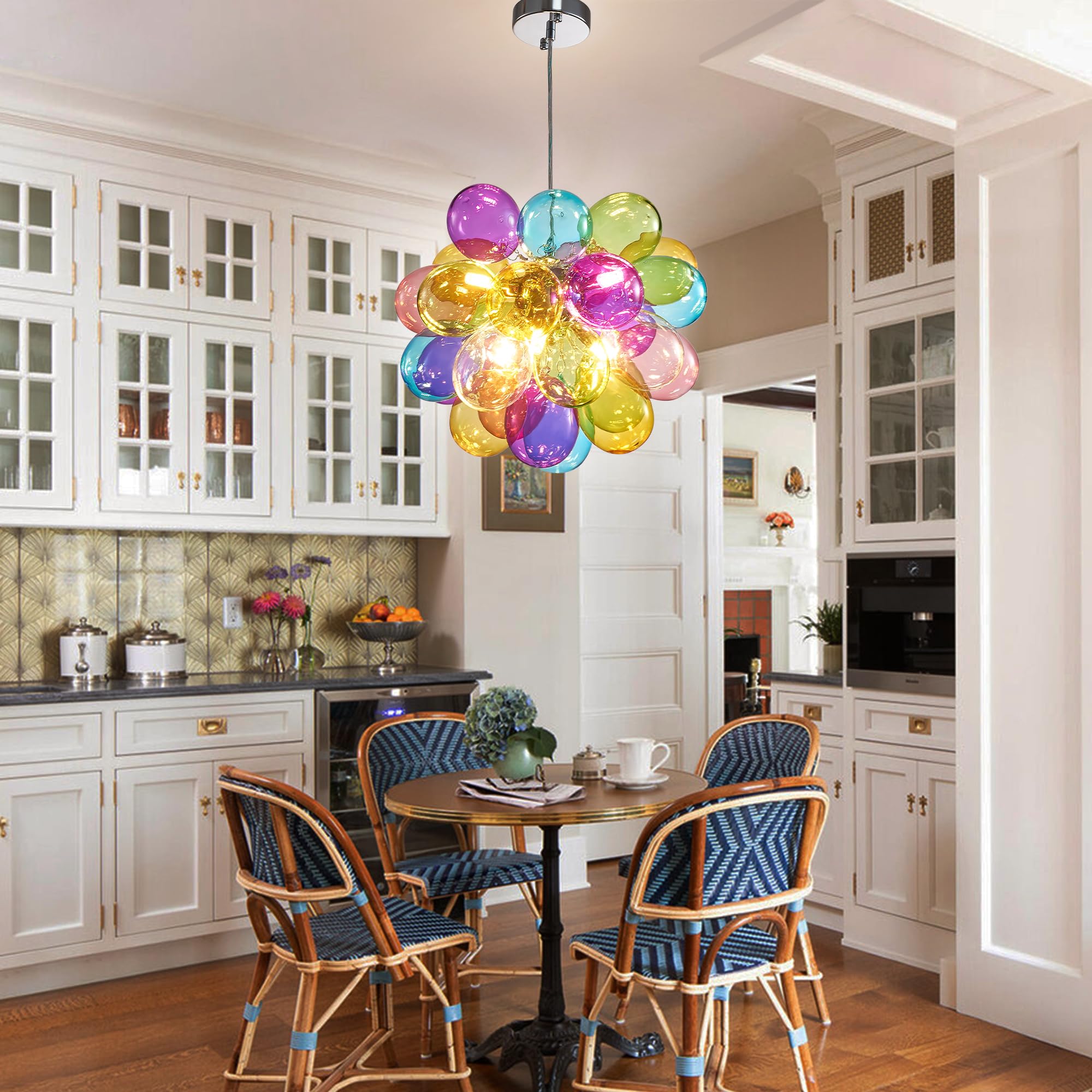 Longree Mini Bubble Ball Chandelier, 20" Multicolor Glass Pendant Light for Bedroom, Dining Room, Model LR1540