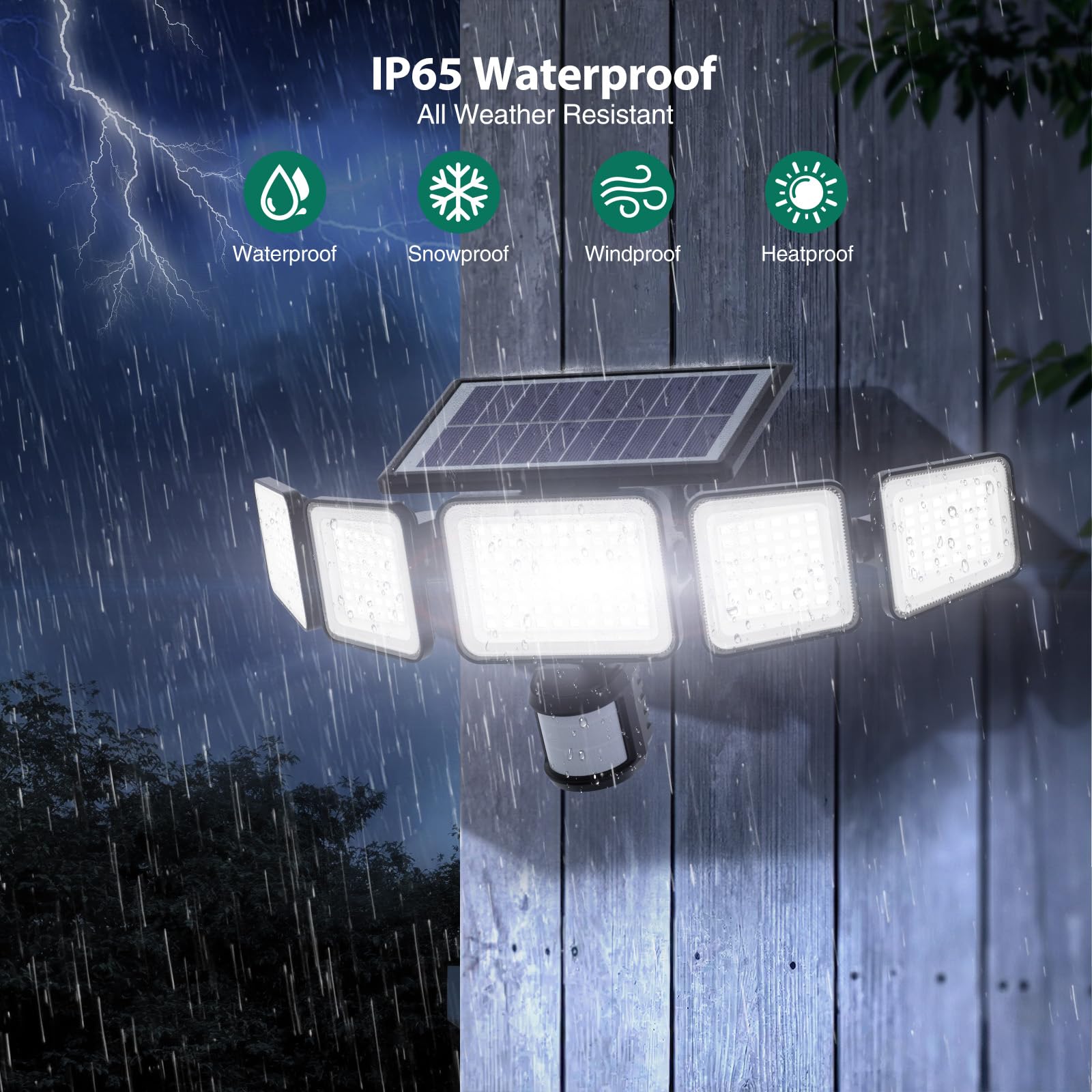 3000Lm Solar Lights Outdoor, 5 Adjustable Heads Solar Motion Sensor Lights, 236 Leds 3 Brightness Mode, Waterproof Security Wall