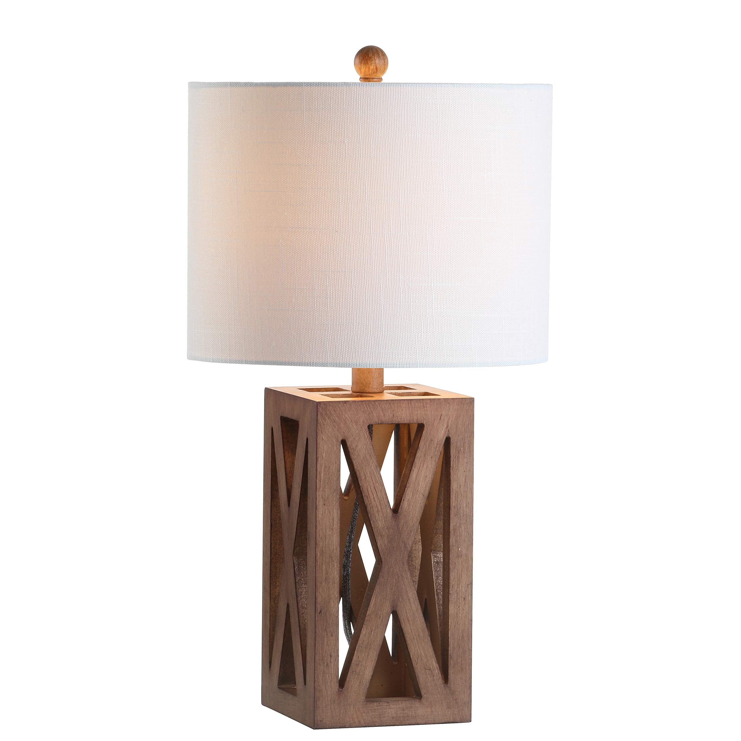 JONATHAN Y Wood LED Table Lamp, 21.5in Industrial Rustic Design, Brown, Model JYL1062A, Suitable for Bedroom or Office