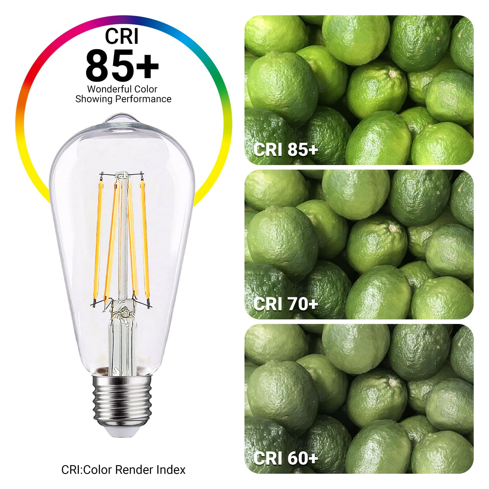 Listocasa St19 Vintage Led Edison Bulbs 5.5W(Equivalent 60W),650Lm St58 Antique Led Filament Bulbs Dimmable Natural Daylight Whi