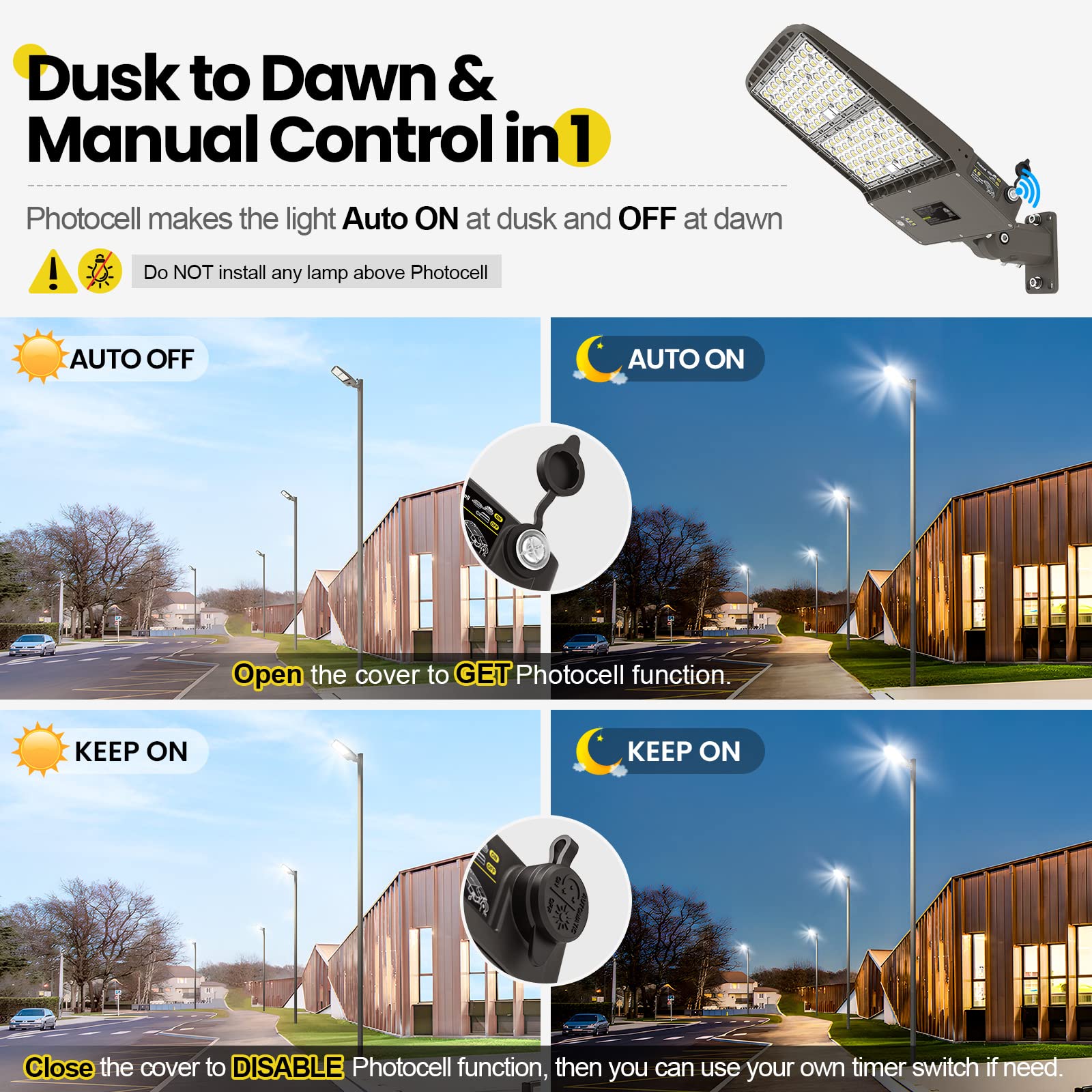 Yarbo 320W Led Parking Lot Light 300W 280W Tunable, 5000K, 51200Lm 160Lm/W Parking Lot Light, Dimmable Led Shoebox Light, Dusk T
