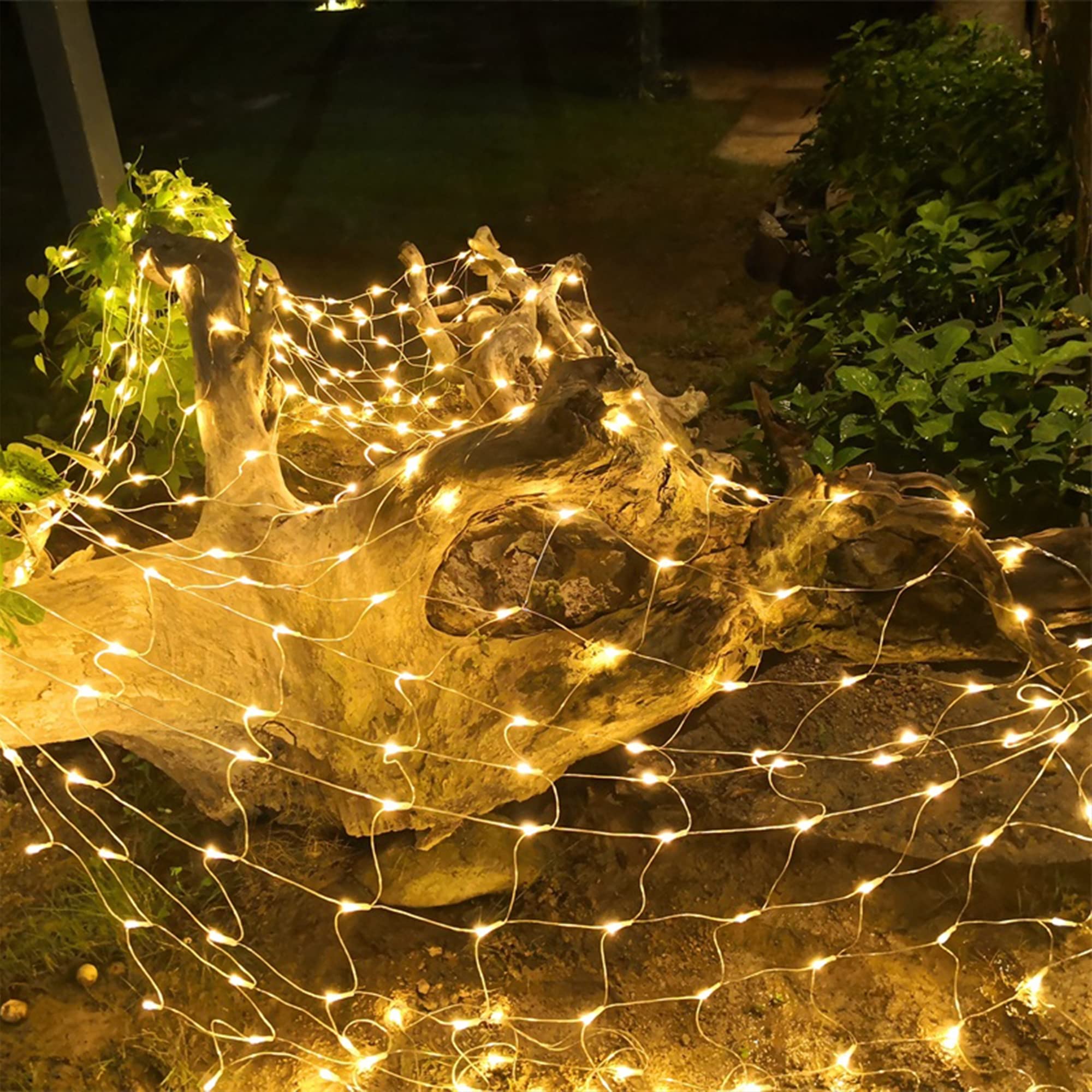 LJLNION Christmas Net Lights, 360 LED, 12ft x 5ft, Warm White, Model HB-360WCOI, Connectable Mesh Fairy Lights for Outdoor Decorations