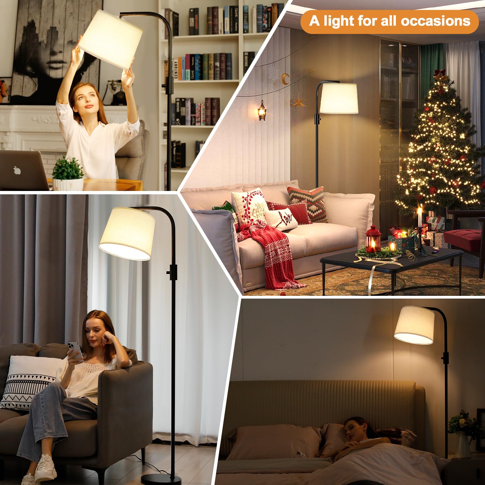Ambimall Fully Dimmable Floor Lamp - Floor Lamps 9W Led Light Bulbs, Standing Lamps For Living Room, Tall Lamp For Bedroom (Blac