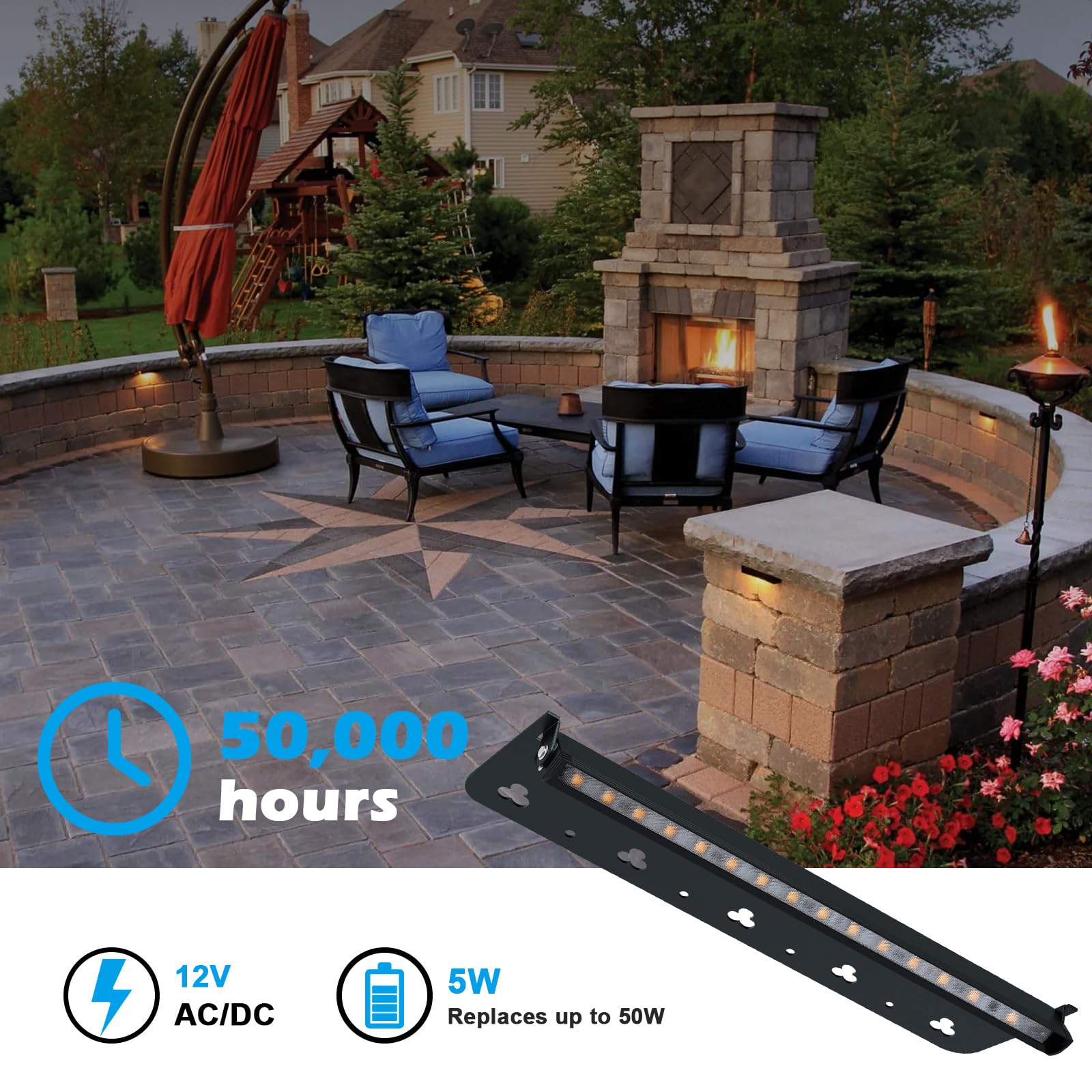 Modern 12Inch 5W Hardscape Lighting,2700K Soft White Retaining Wall Lights,12V Ac/Dc Low Voltage Landscape Paver Lights,Ip65 Wat