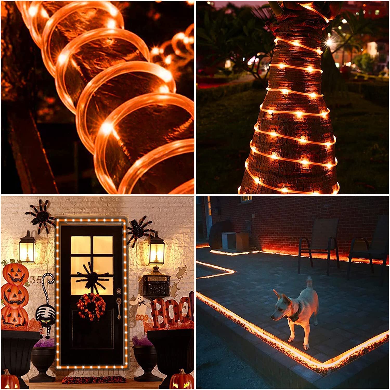 Qitong 33Ft Orange Solar Rope Lights, 100 Leds, Waterproof, 8 Modes For Outdoor Use