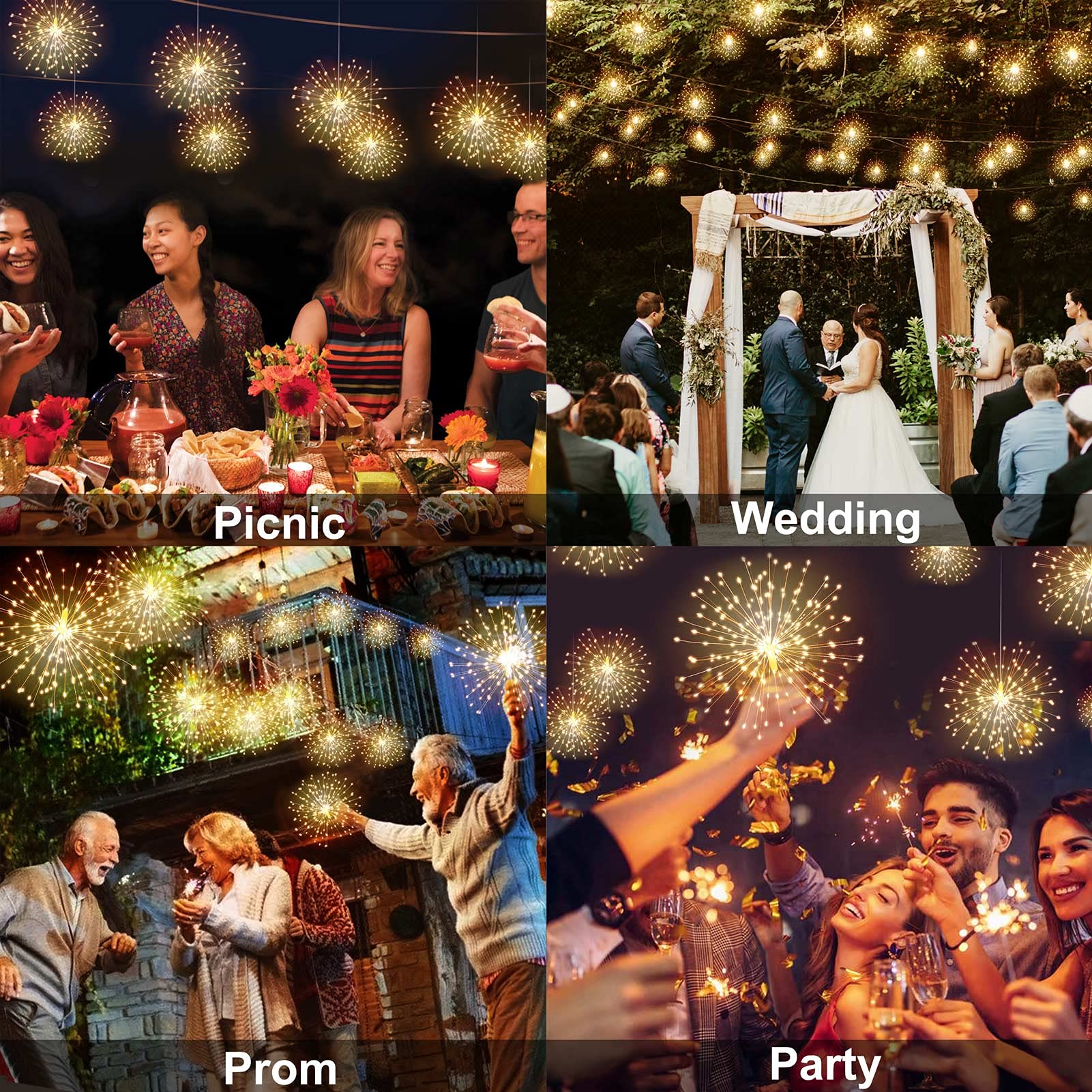 DenicMic Firework Lights 200 LED Copper Wire Starburst Light, 8 Modes Battery Operated Fairy Star Sphere Lights with Remote, War