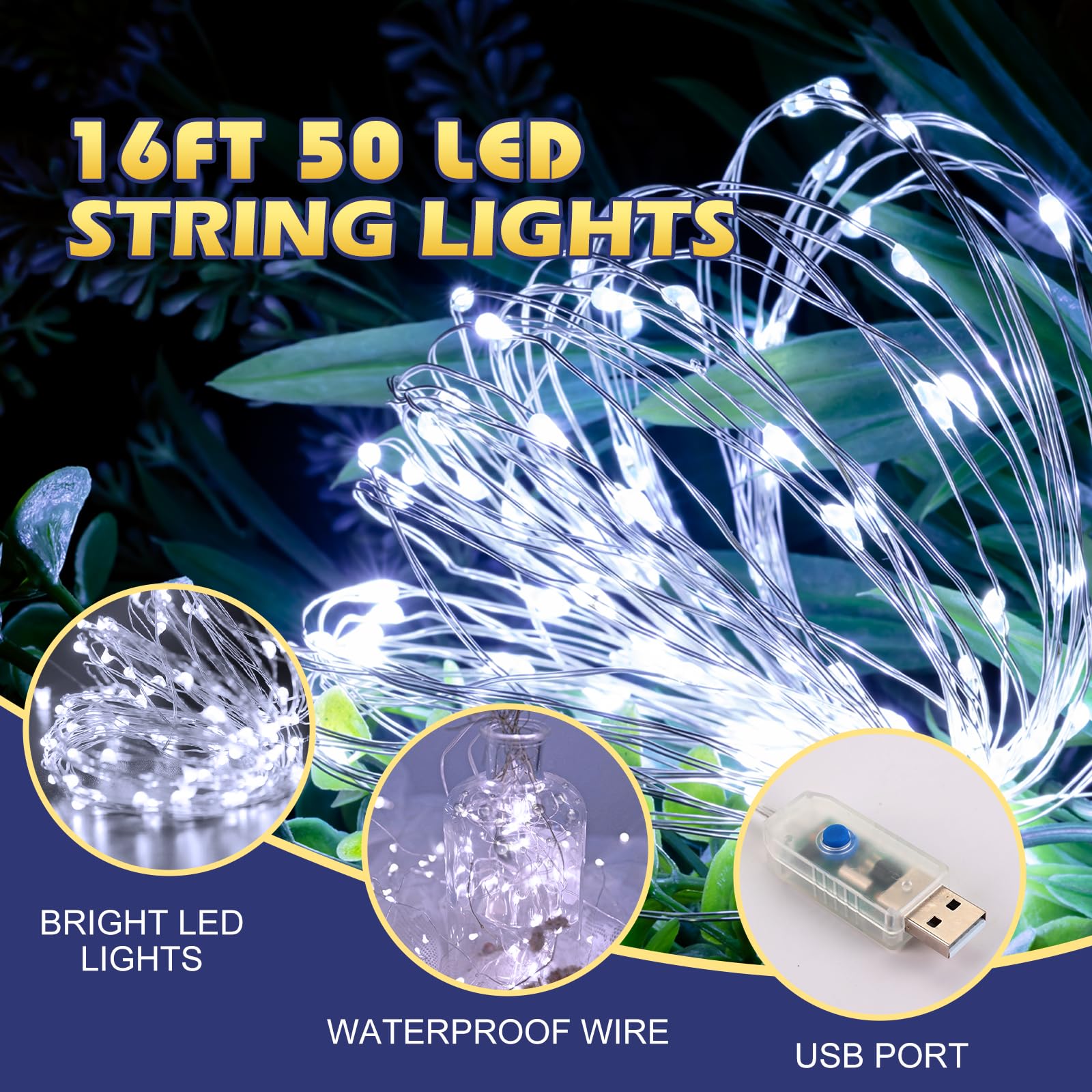Ehome String Lights, Usb Fairy Lights Plug In 33 Ft 100 Led Twinkle String Lights Silver Wire Lights With Remote And Timer 8 Modes Outdoor Indoor Waterproof Starry Lights Diy Party Wedding, White