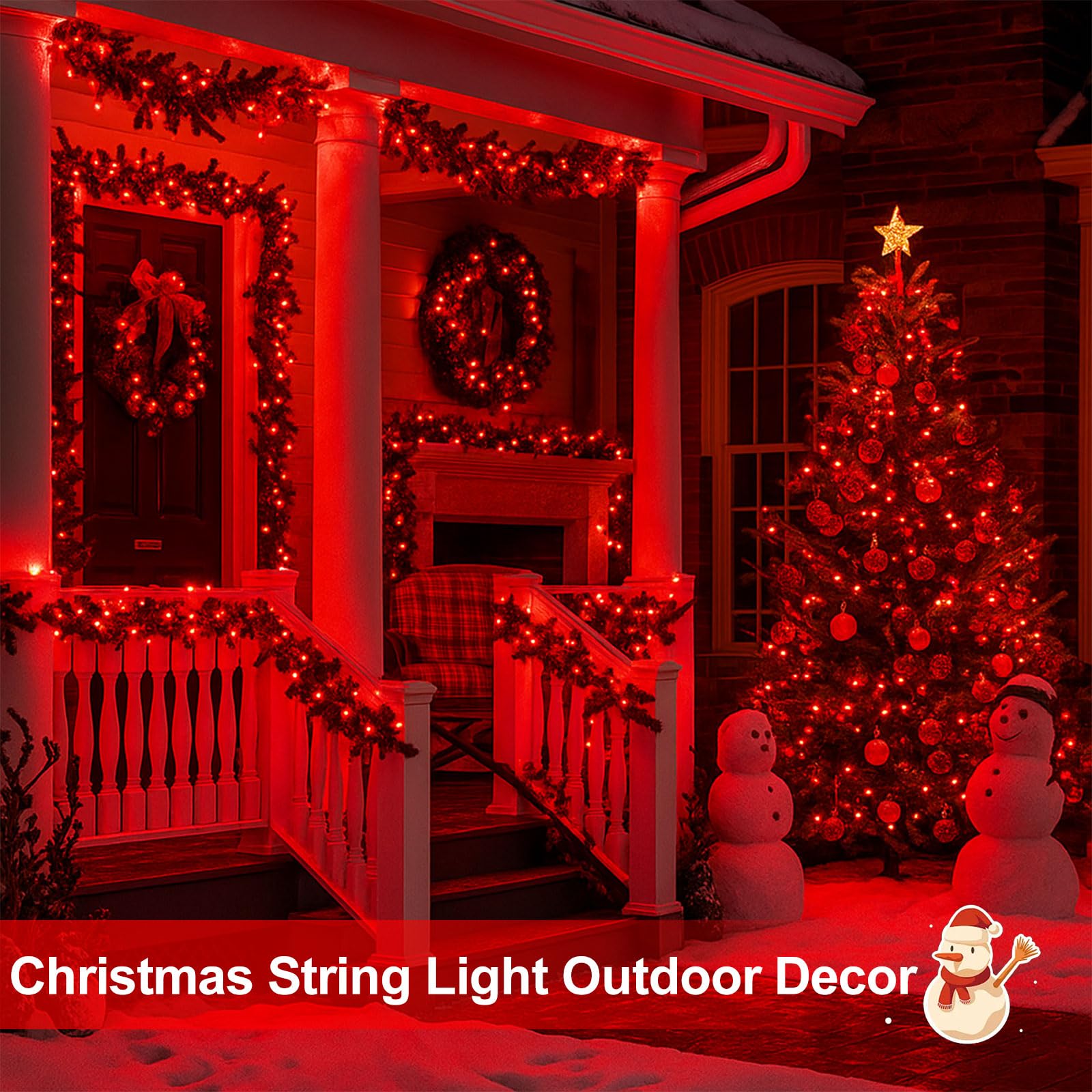 SANJICHA Solar String Lights, 144FT, 400LED, Waterproof Copper Wire, 8 Modes, 2 Pack, Red